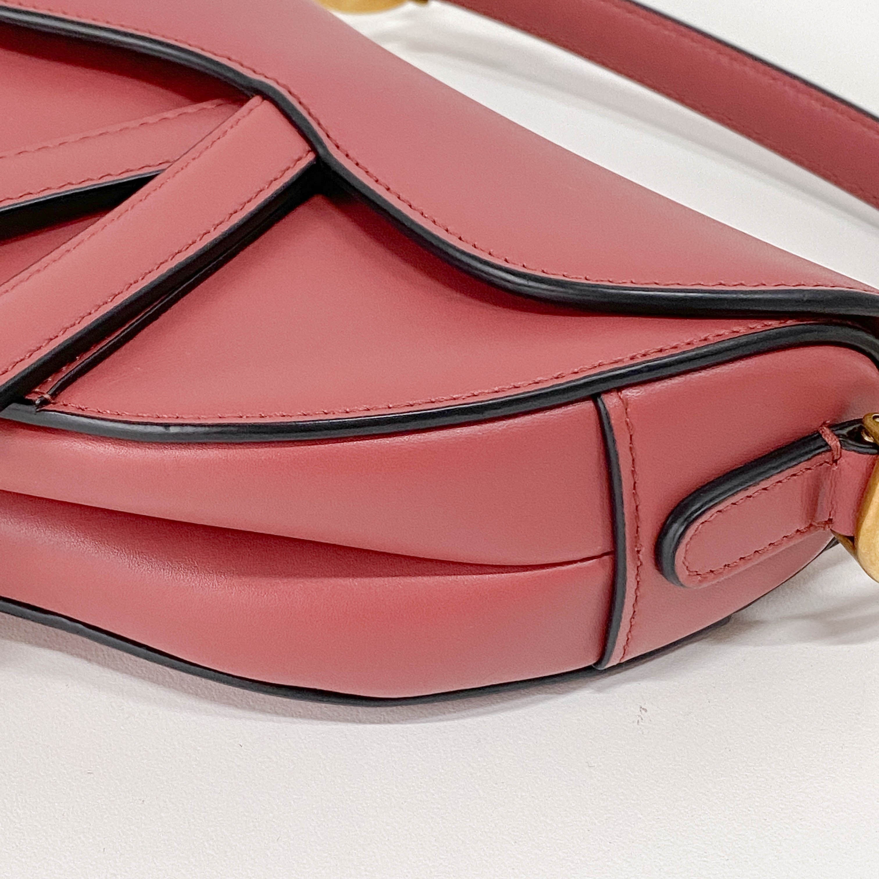 Saddle Rose Pink Leather Shoulder Bag