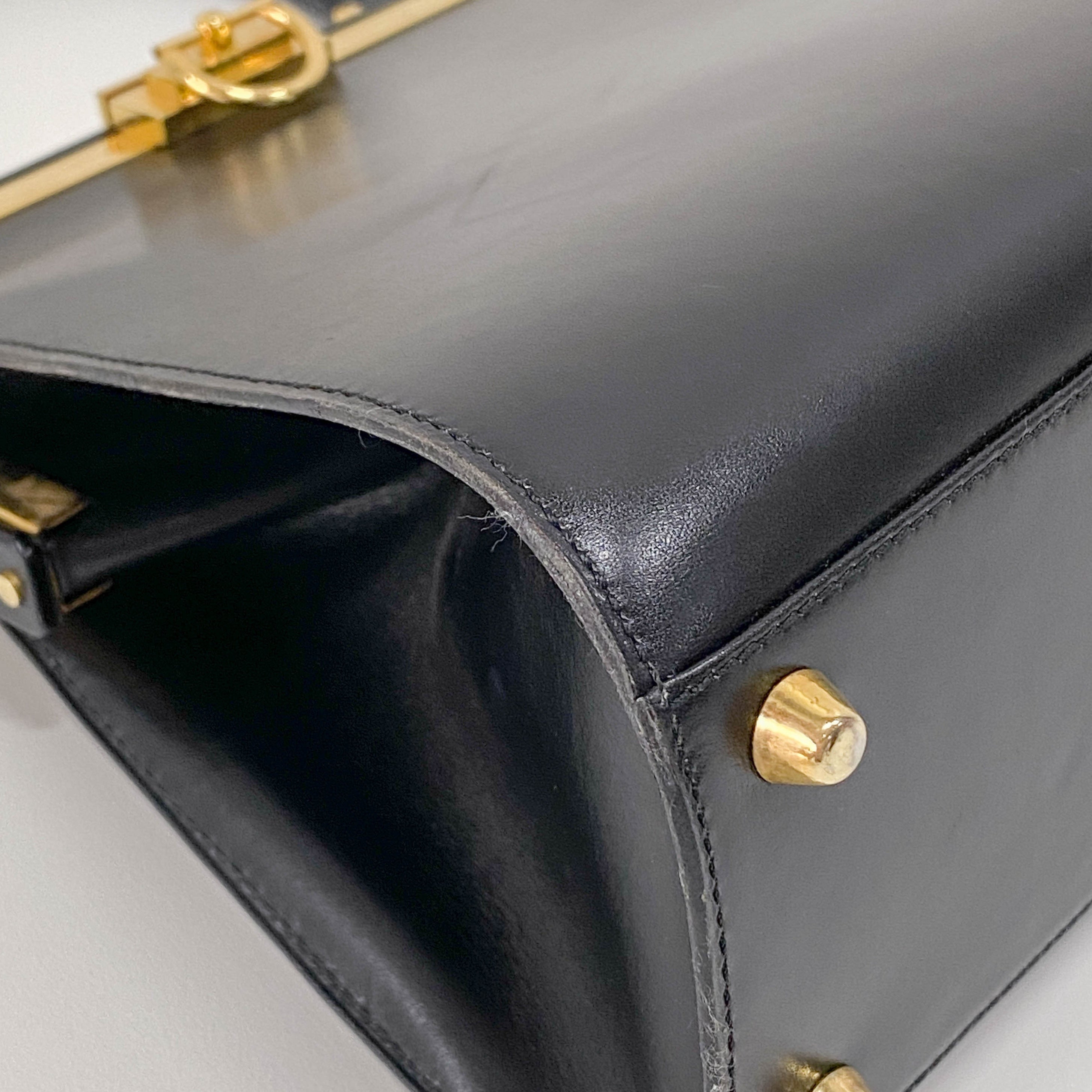 Black Leather Top Handle Bag