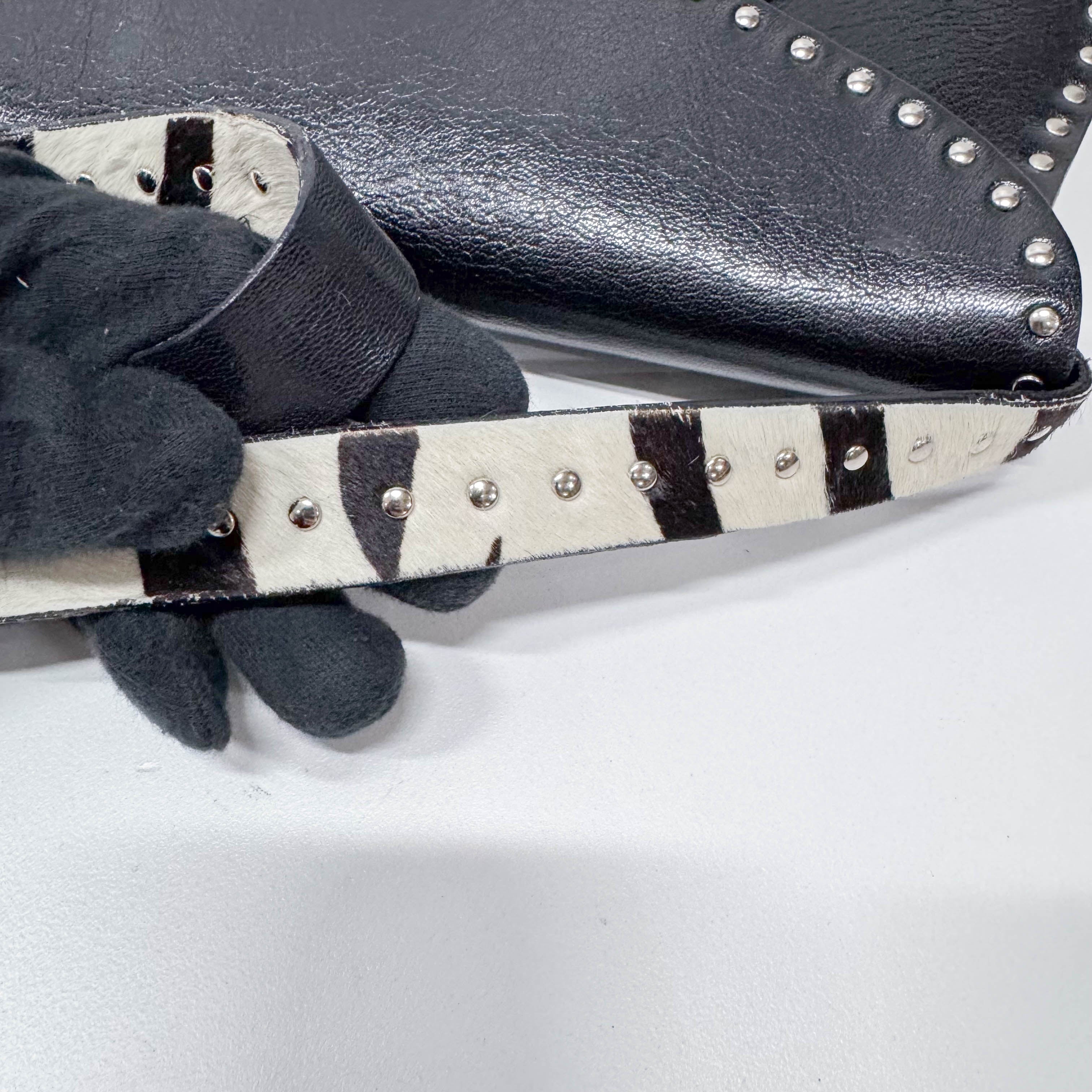 Zebra Print Pony Hair Black Calfskin Shoulder Bag