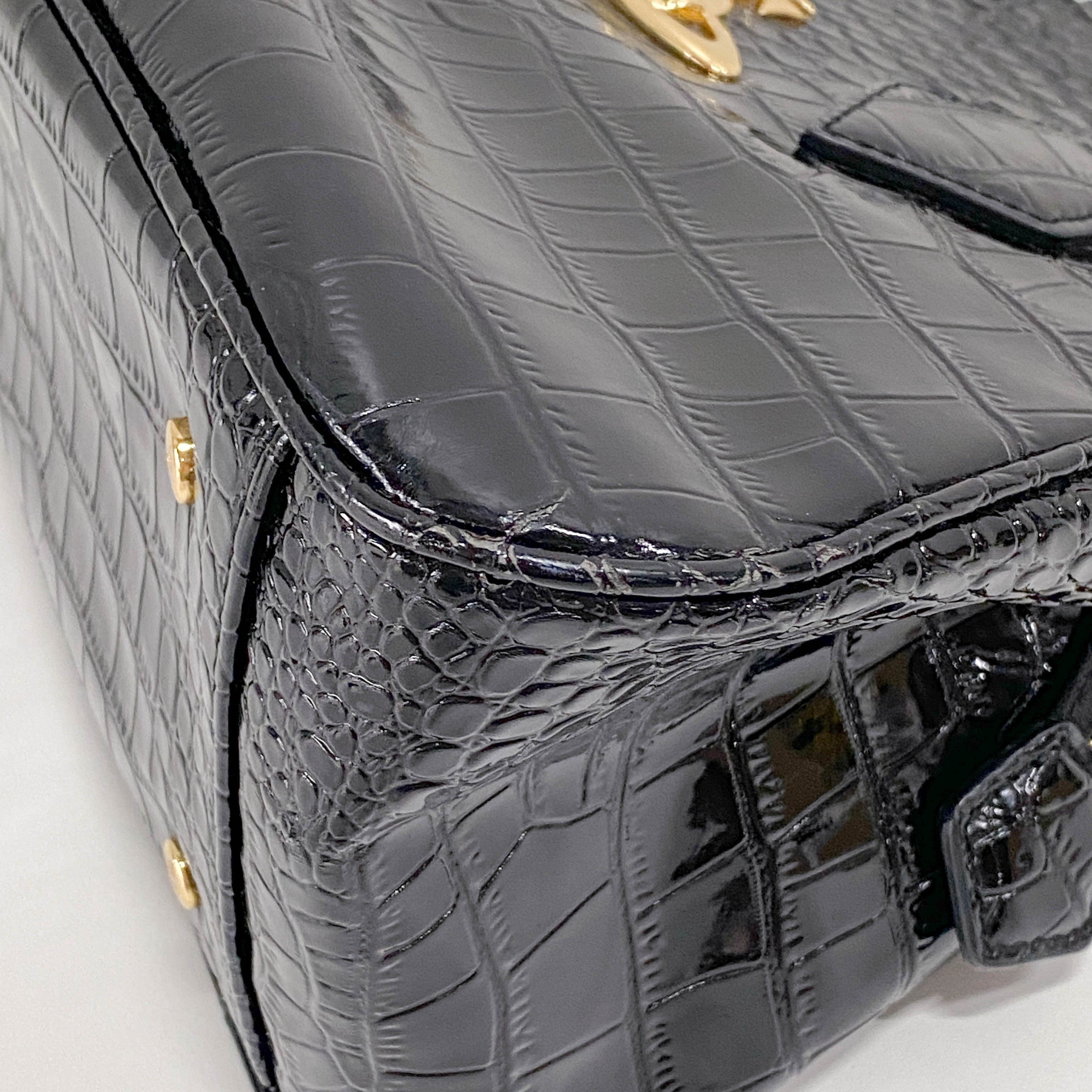 Vintage Black Croco-Stamped Hand Bag