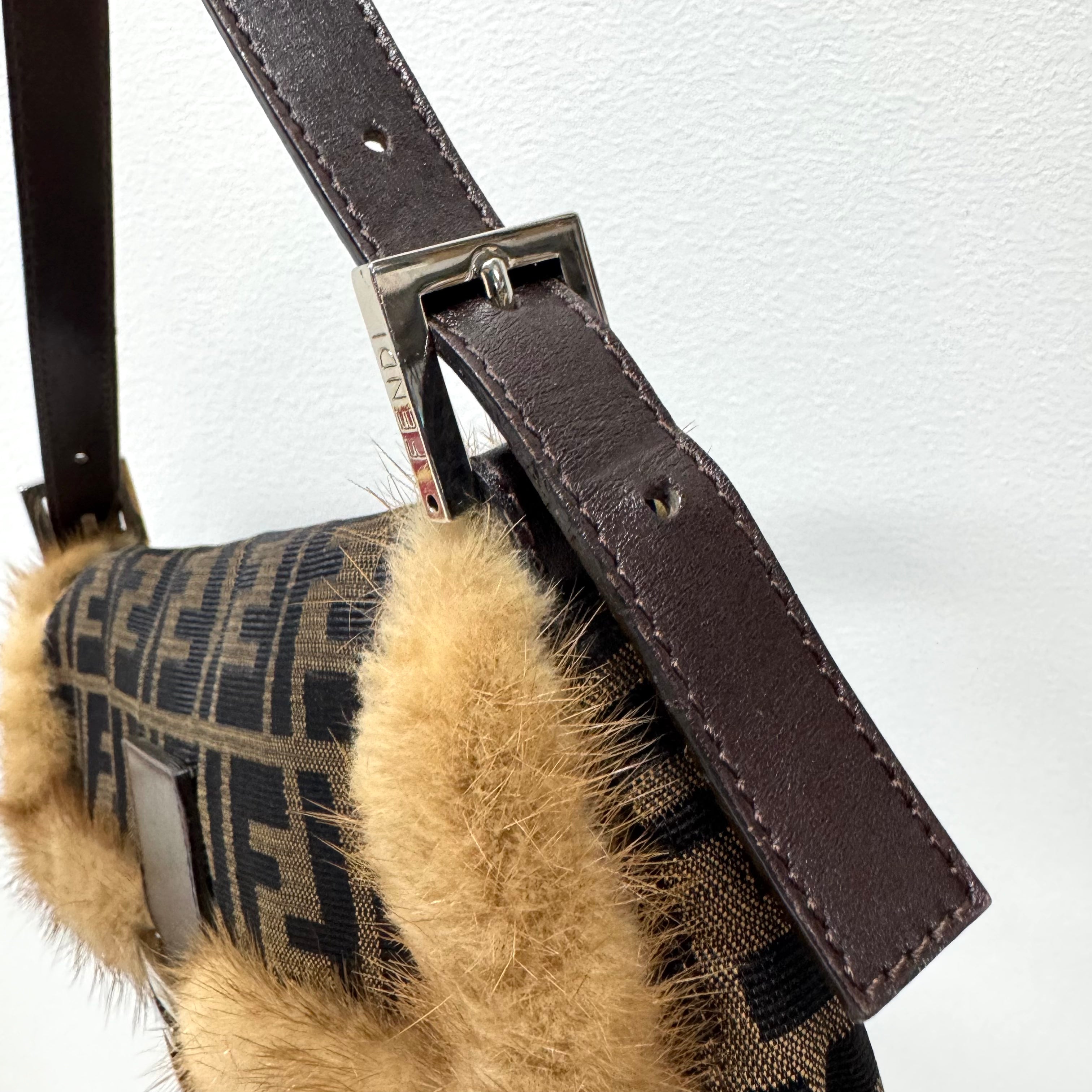 Baguette Zucca with Fur Shoulder Bag