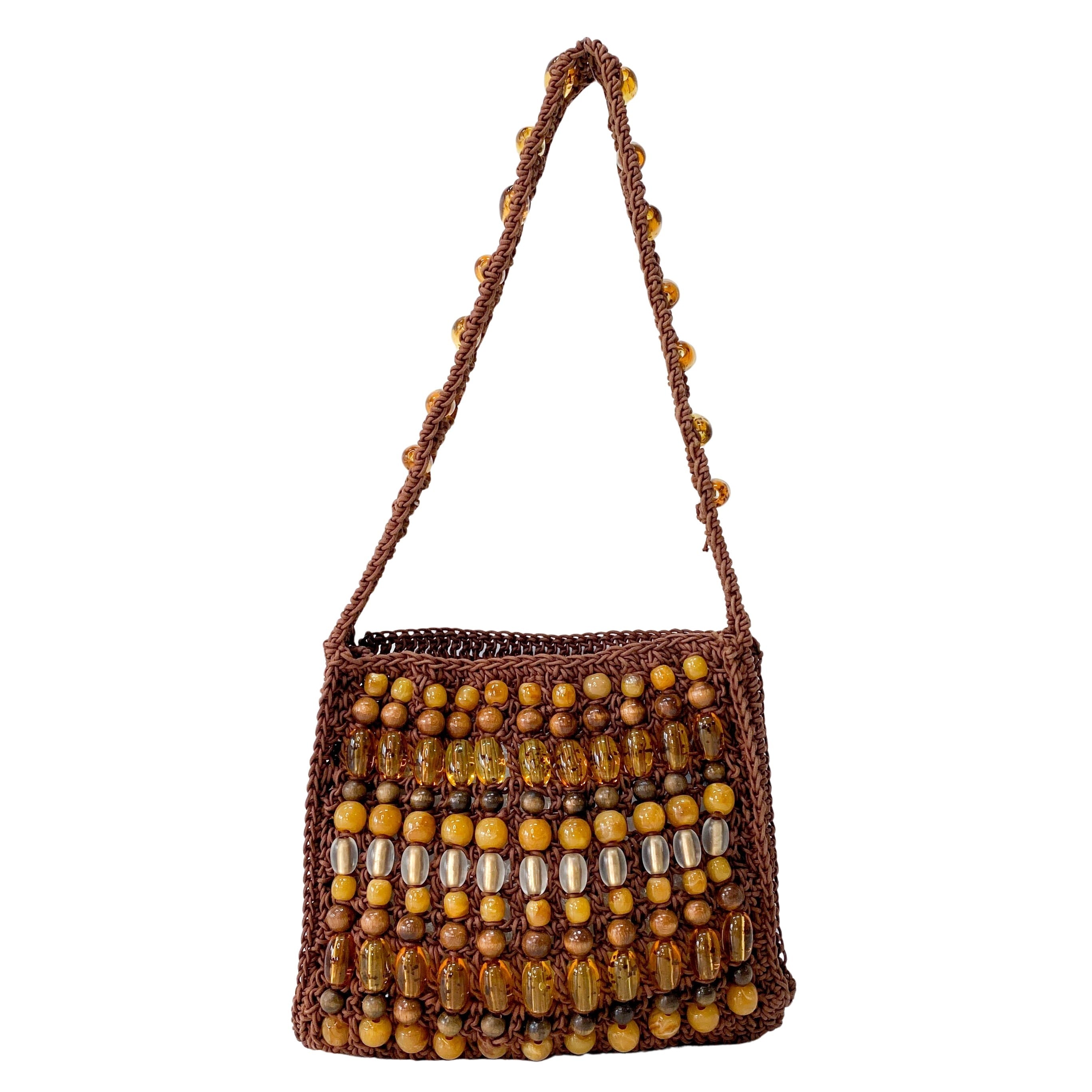 Casette Brown Cotton Beaded Shoulder Bag