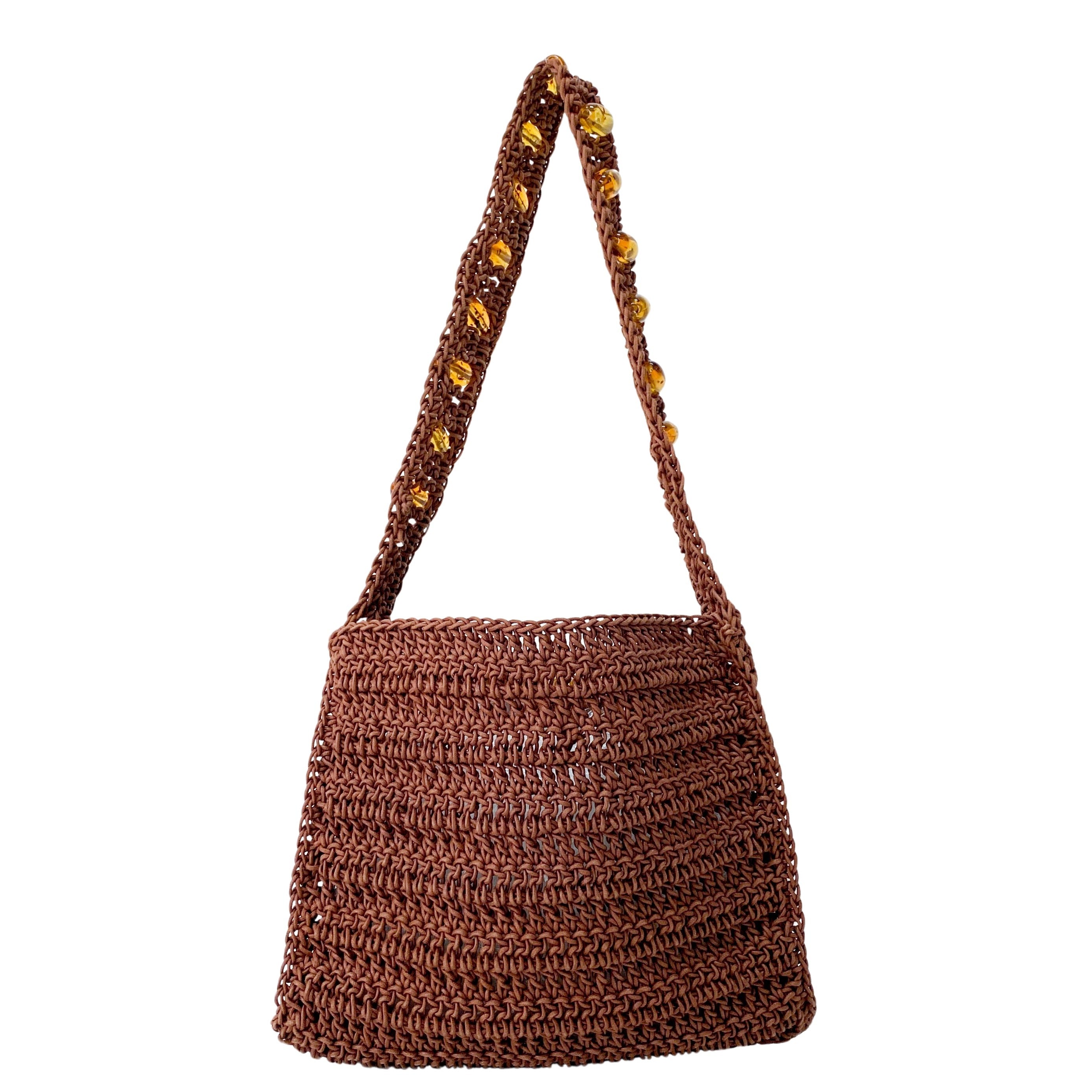 Casette Brown Cotton Beaded Shoulder Bag