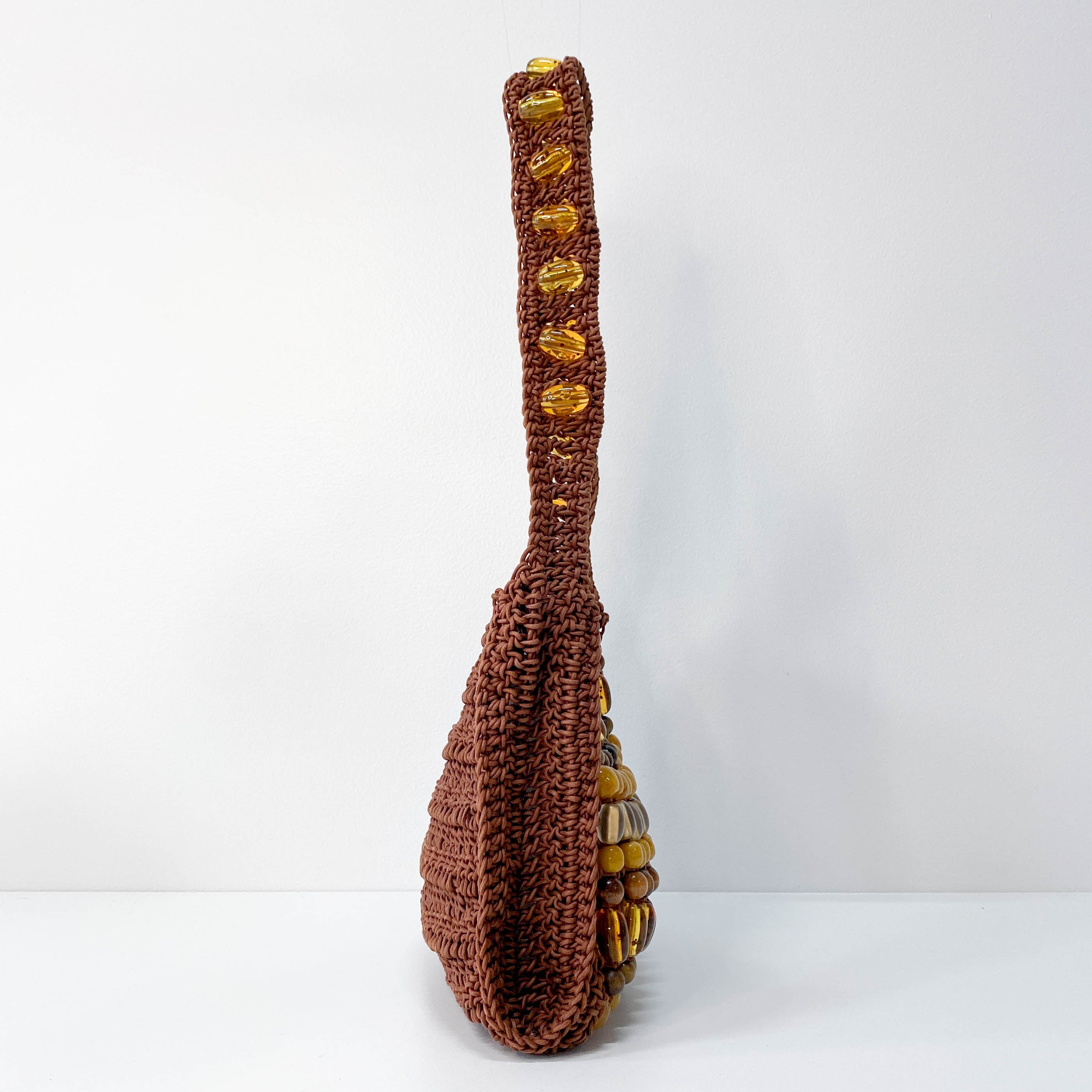 Casette Brown Cotton Beaded Shoulder Bag