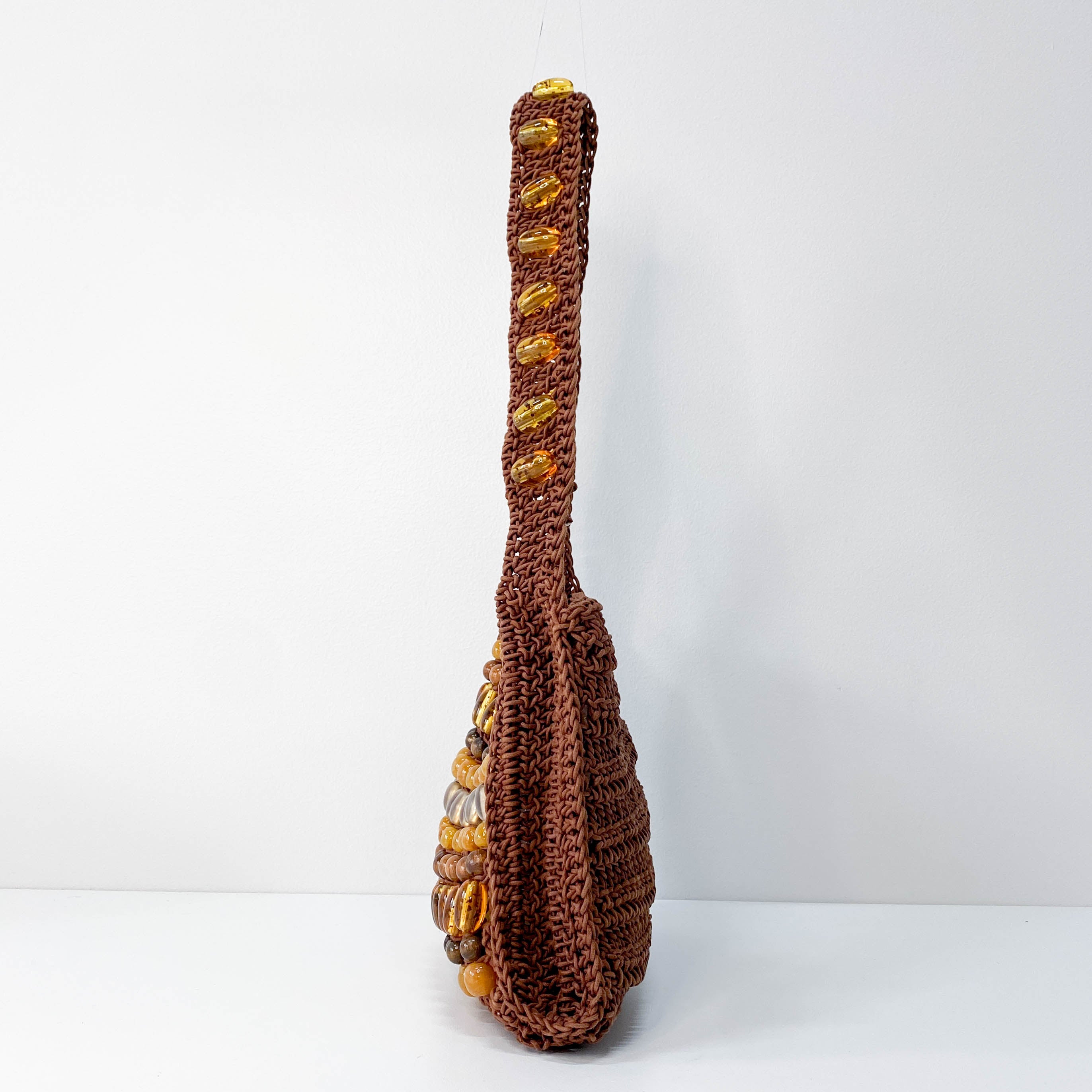 Casette Brown Cotton Beaded Shoulder Bag