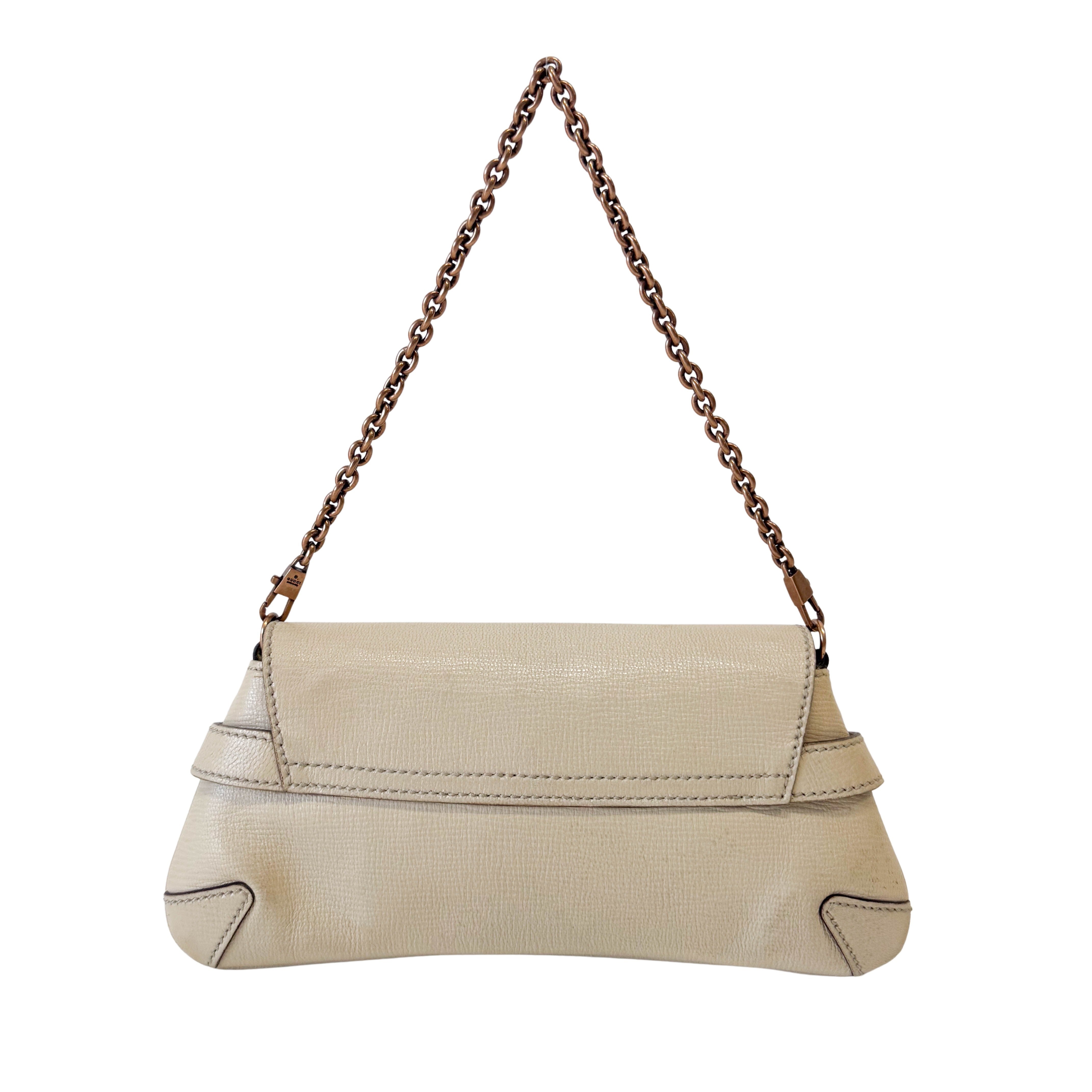 Horsebit Beige Leather Chain Shoulder Bag