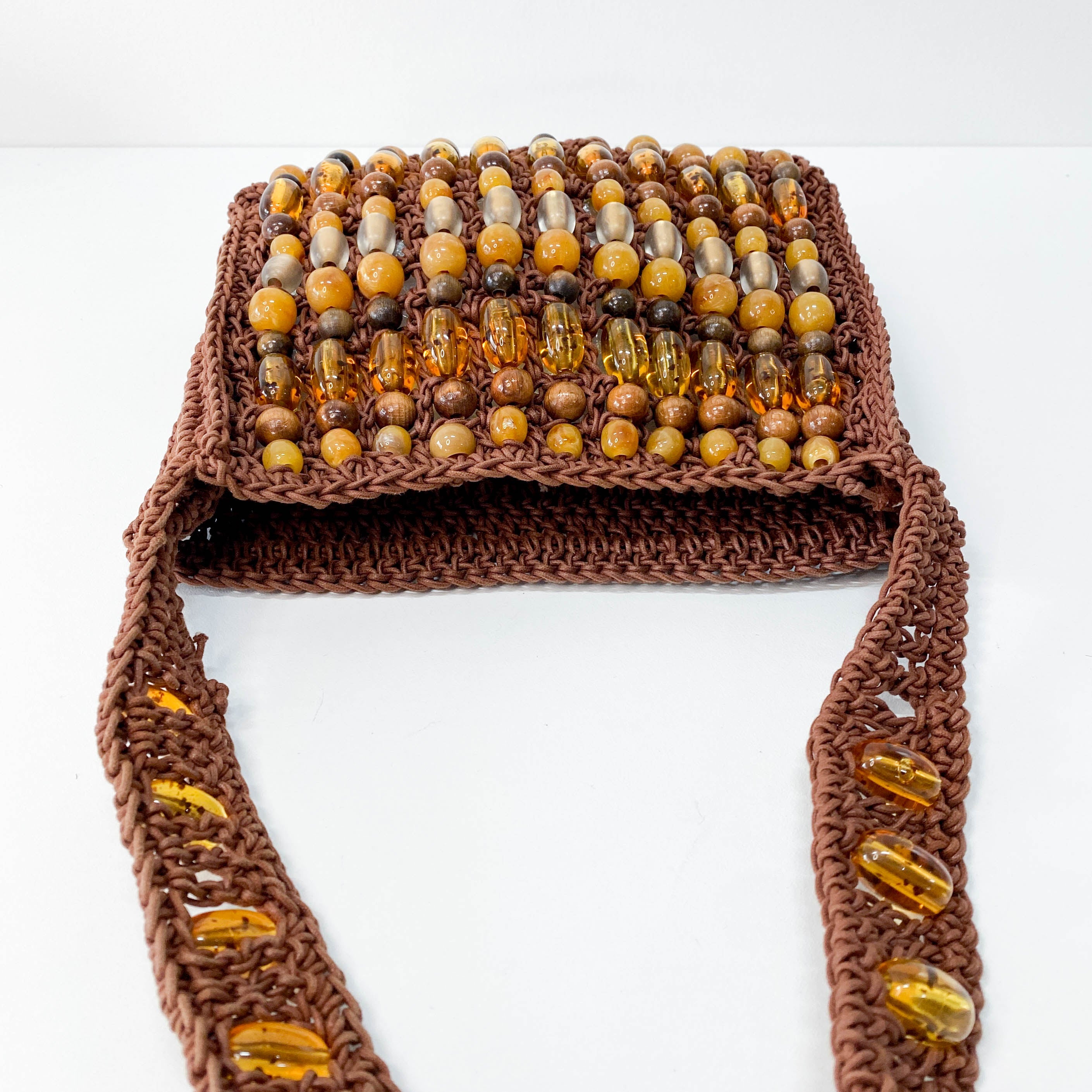 Casette Brown Cotton Beaded Shoulder Bag