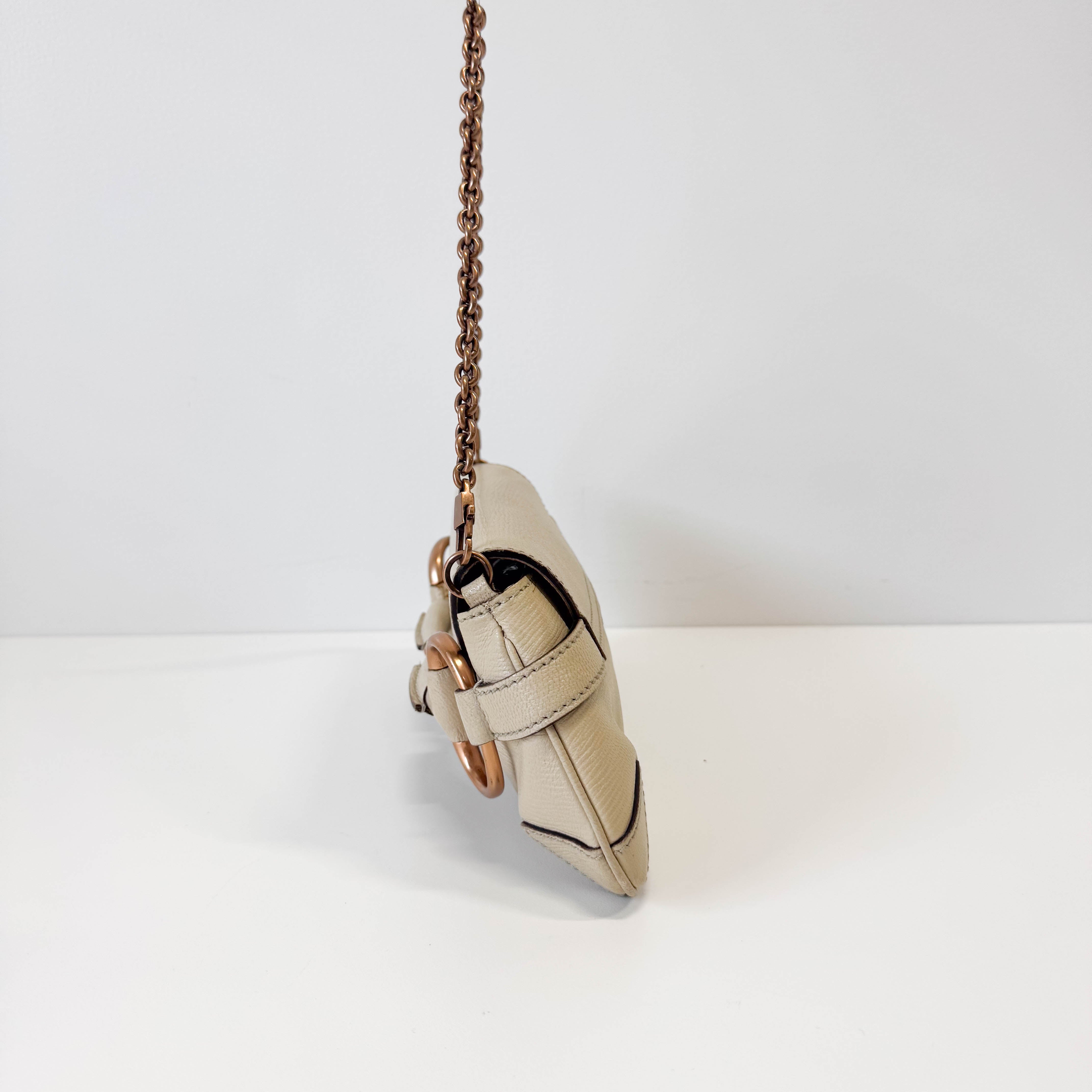 Horsebit Beige Leather Chain Shoulder Bag