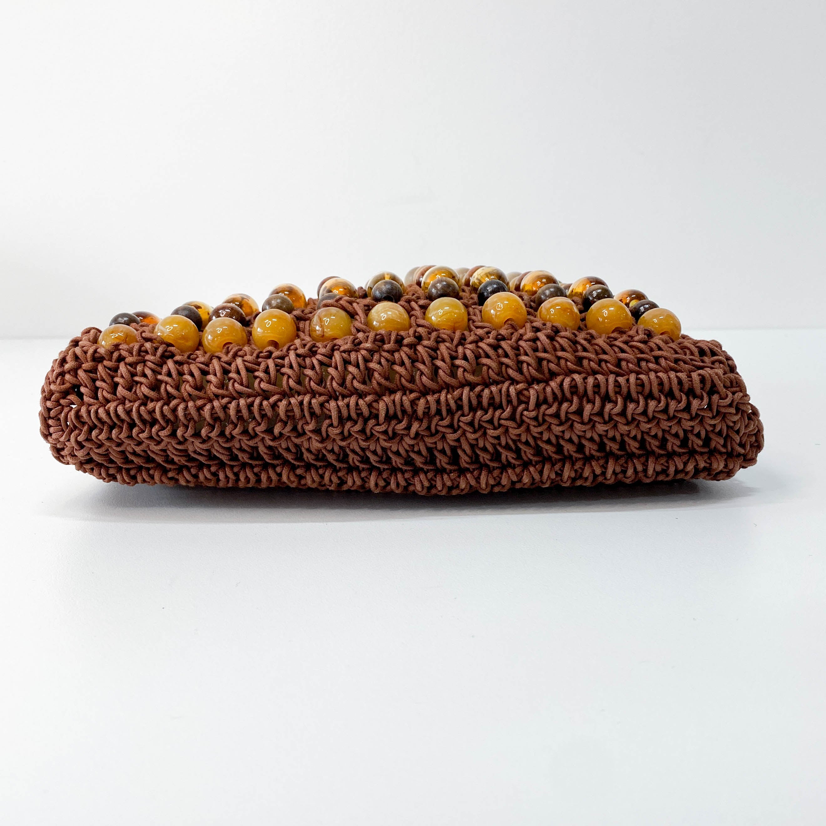 Casette Brown Cotton Beaded Shoulder Bag