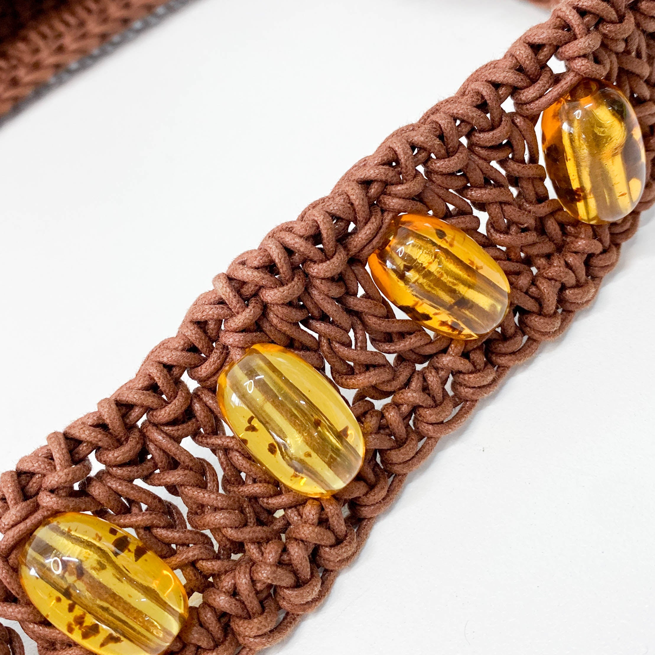 Casette Brown Cotton Beaded Shoulder Bag