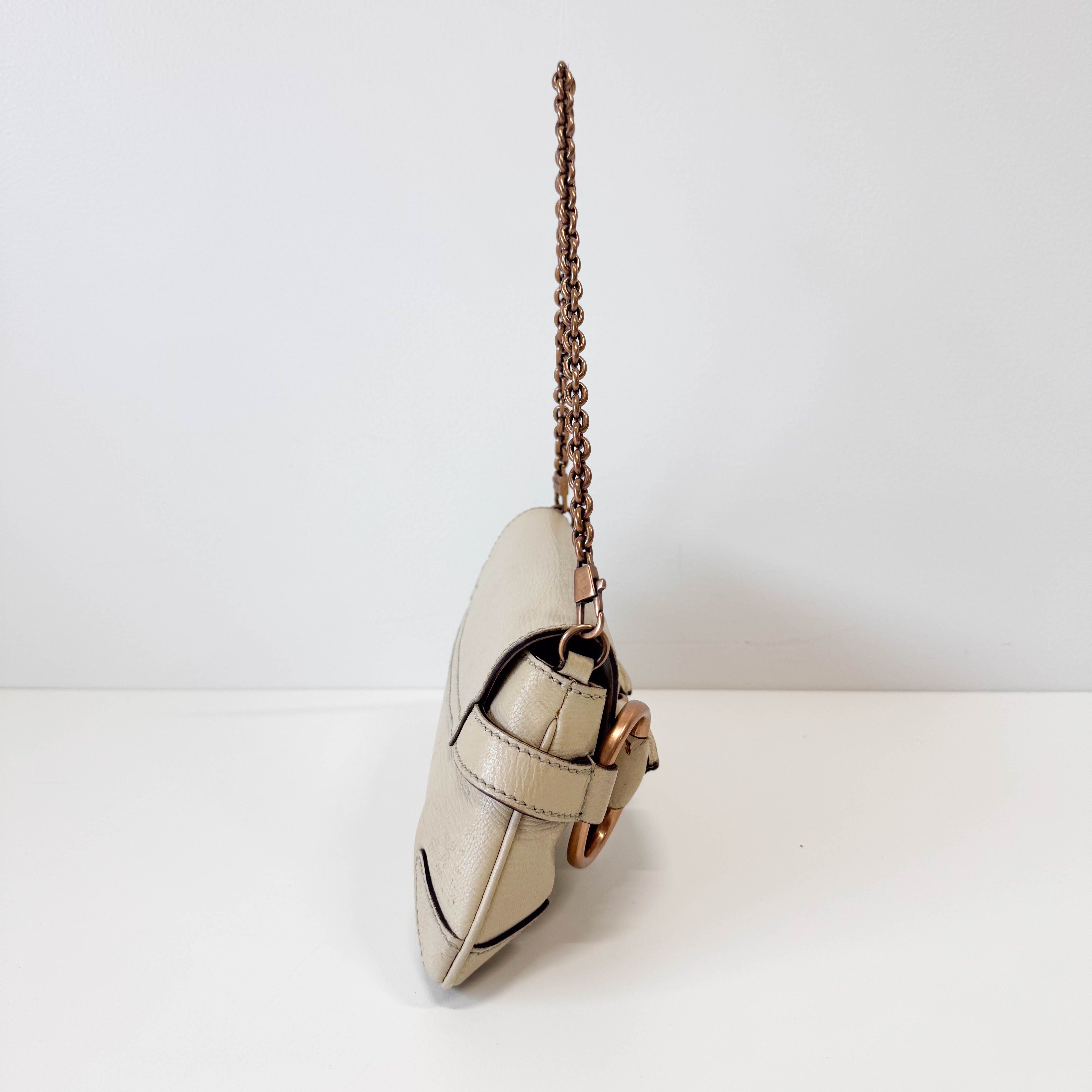 Horsebit Beige Leather Chain Shoulder Bag