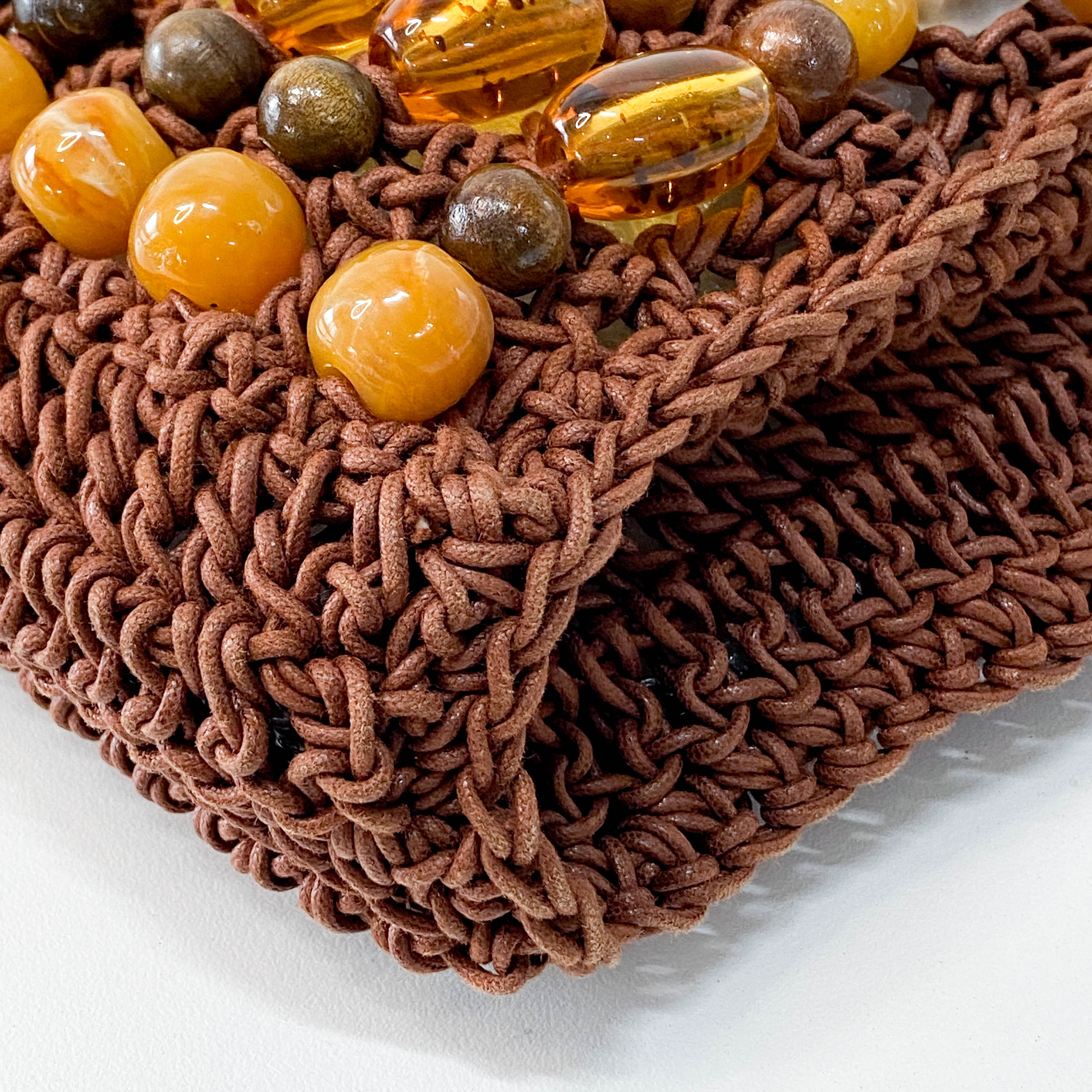 Casette Brown Cotton Beaded Shoulder Bag