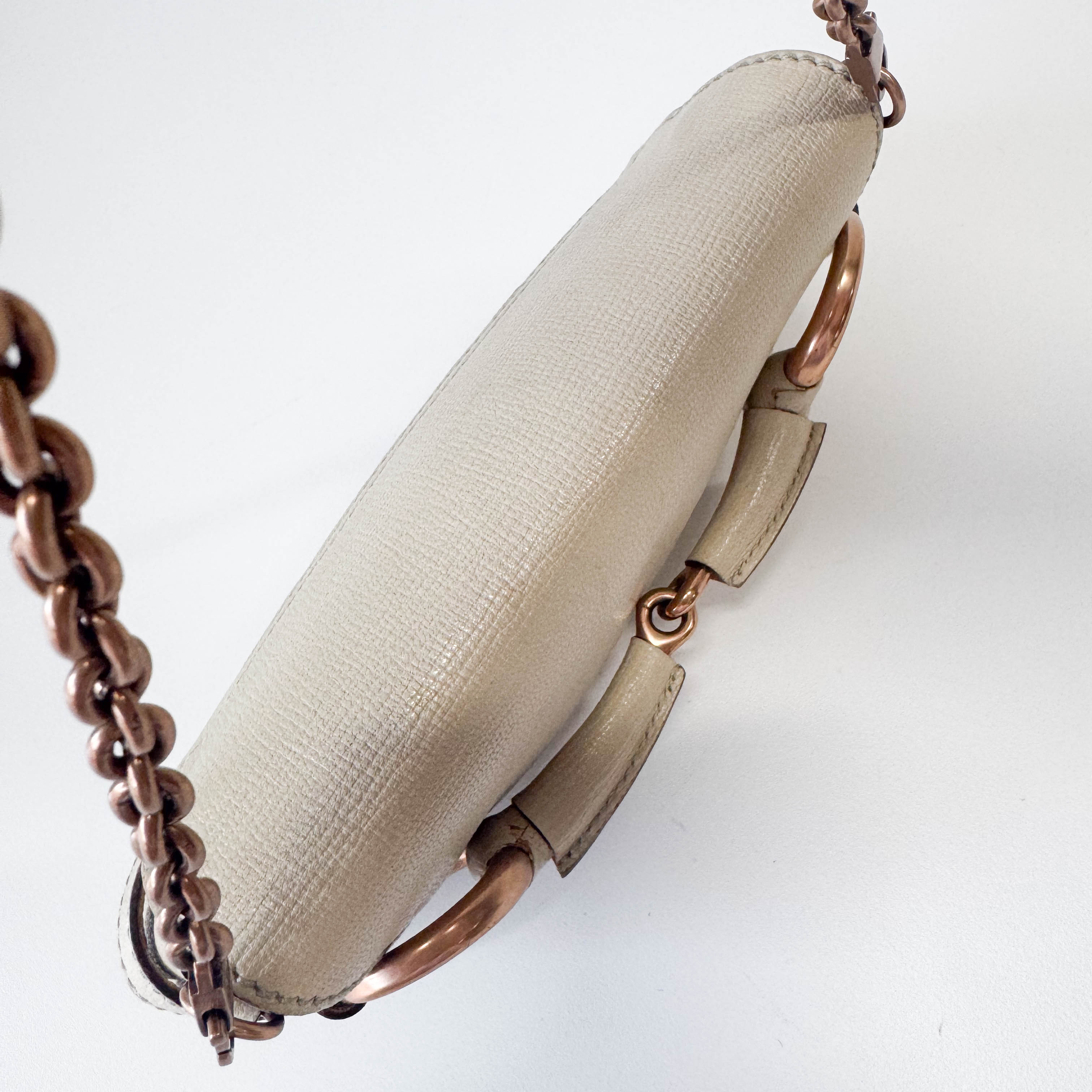 Horsebit Beige Leather Chain Shoulder Bag