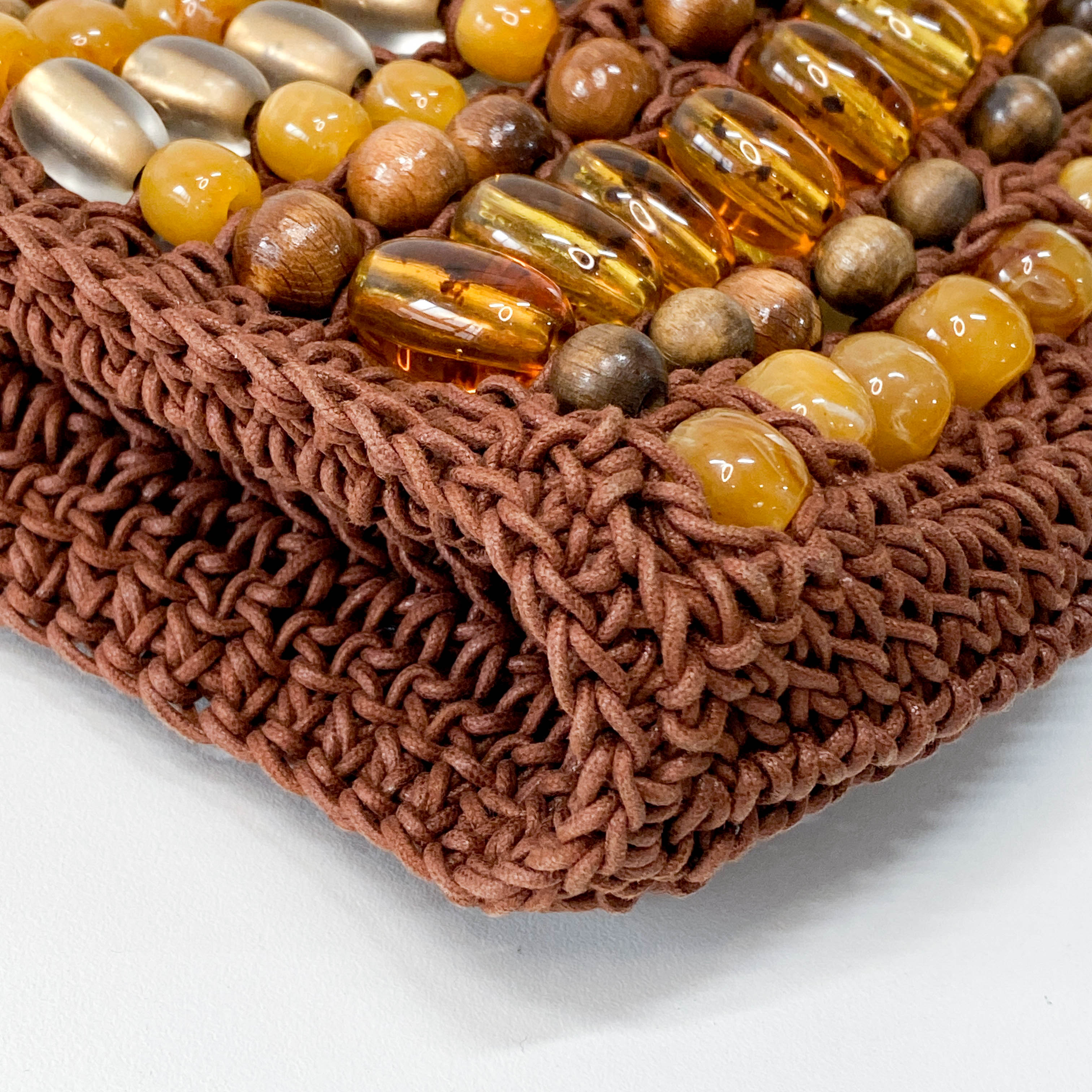 Casette Brown Cotton Beaded Shoulder Bag