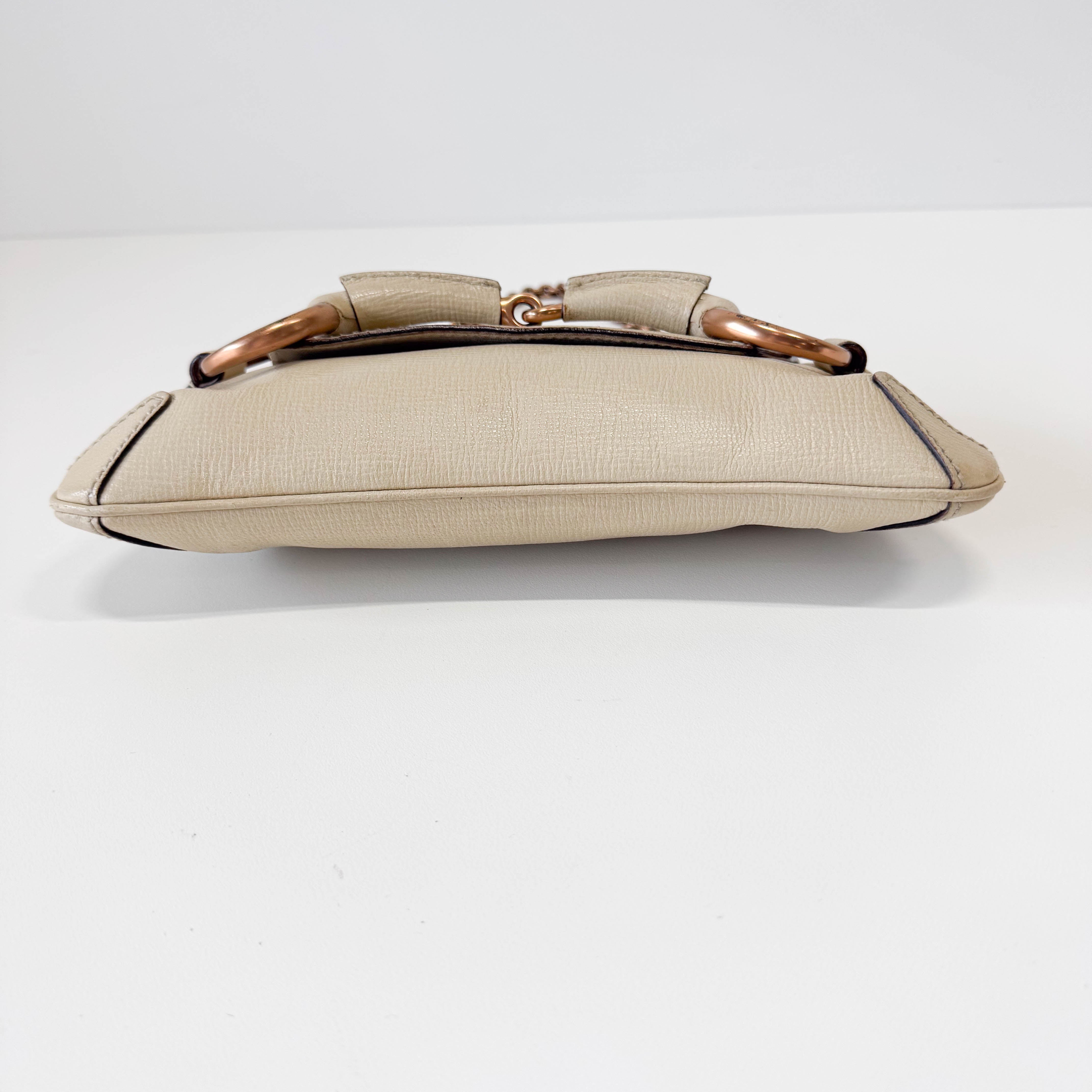 Horsebit Beige Leather Chain Shoulder Bag