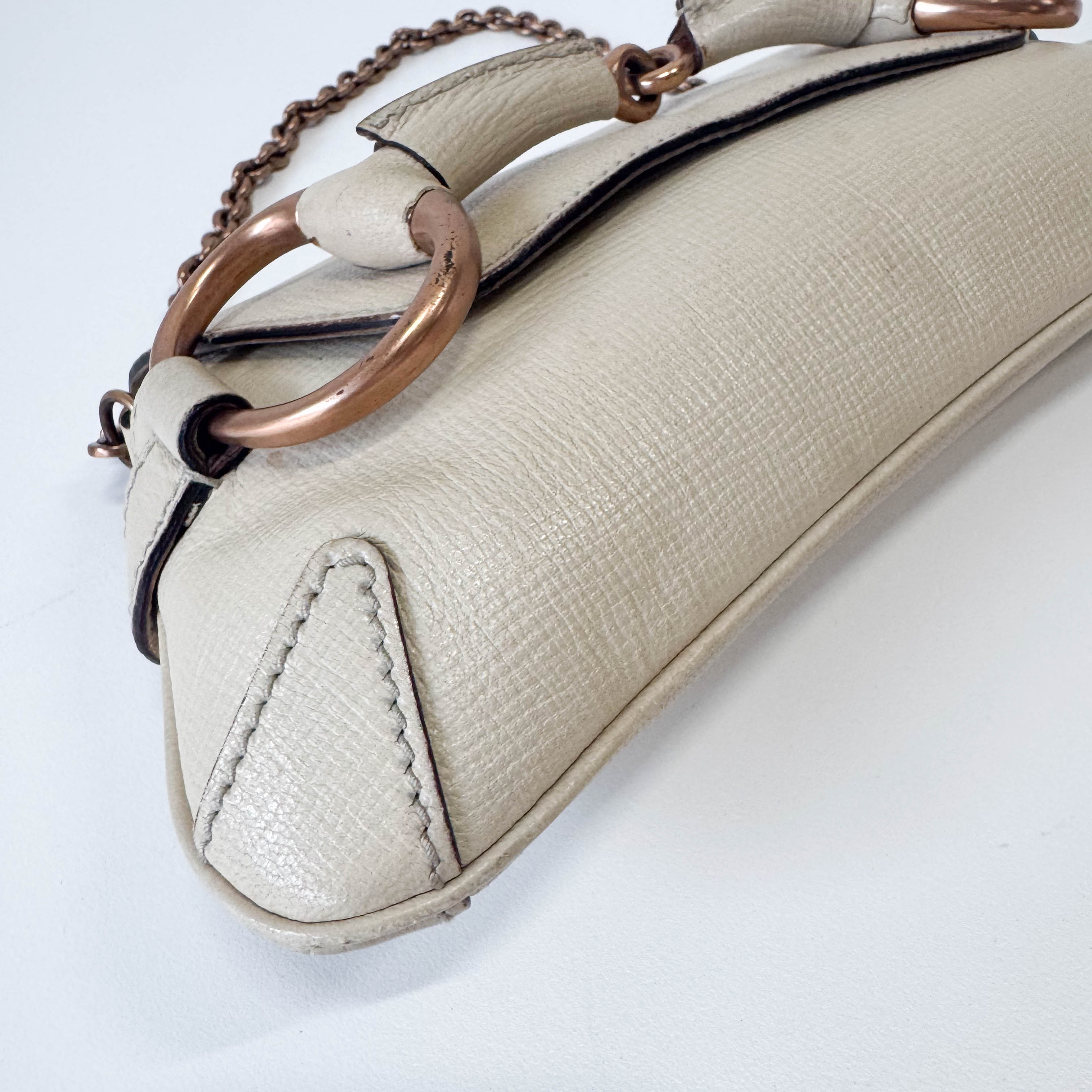 Horsebit Beige Leather Chain Shoulder Bag