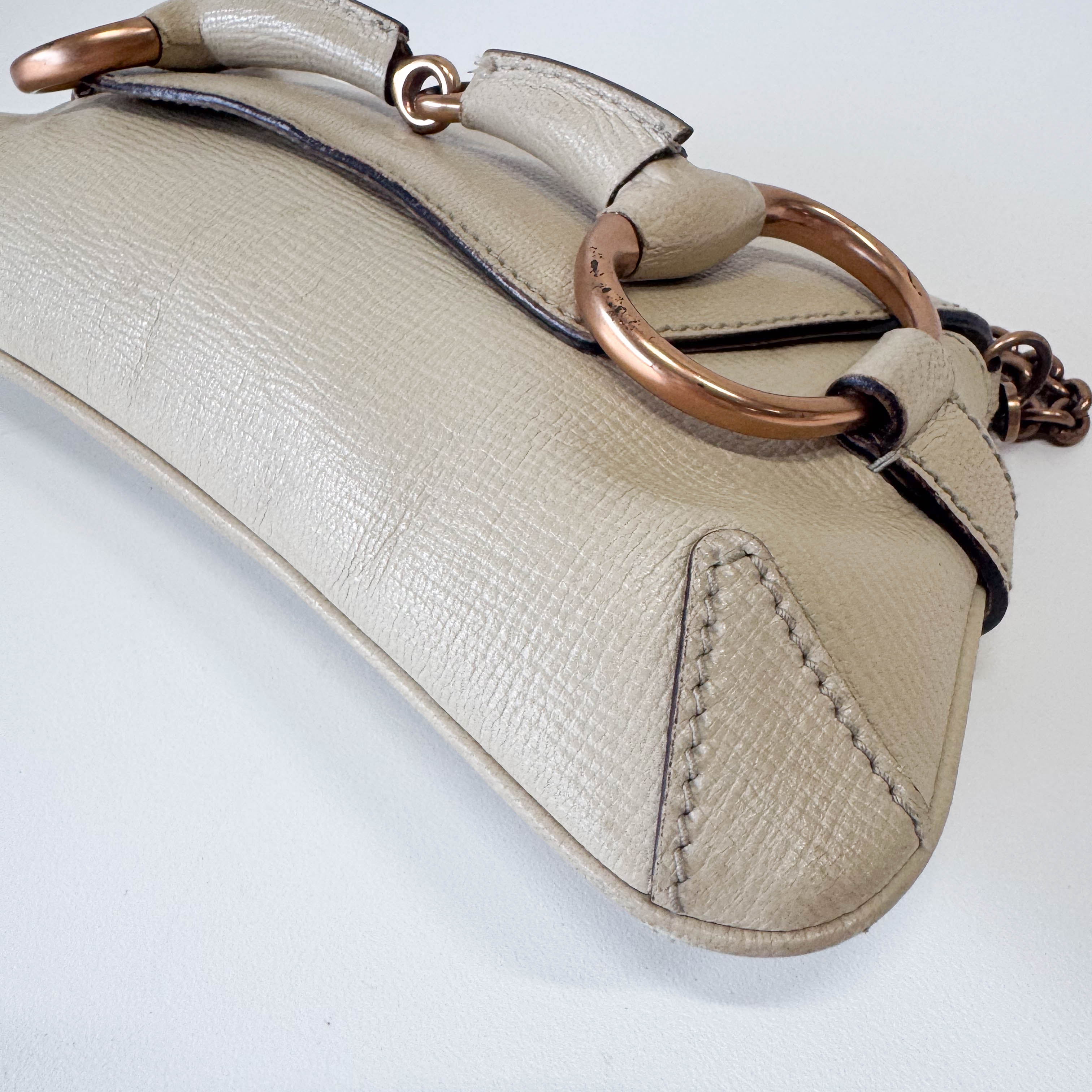 Horsebit Beige Leather Chain Shoulder Bag