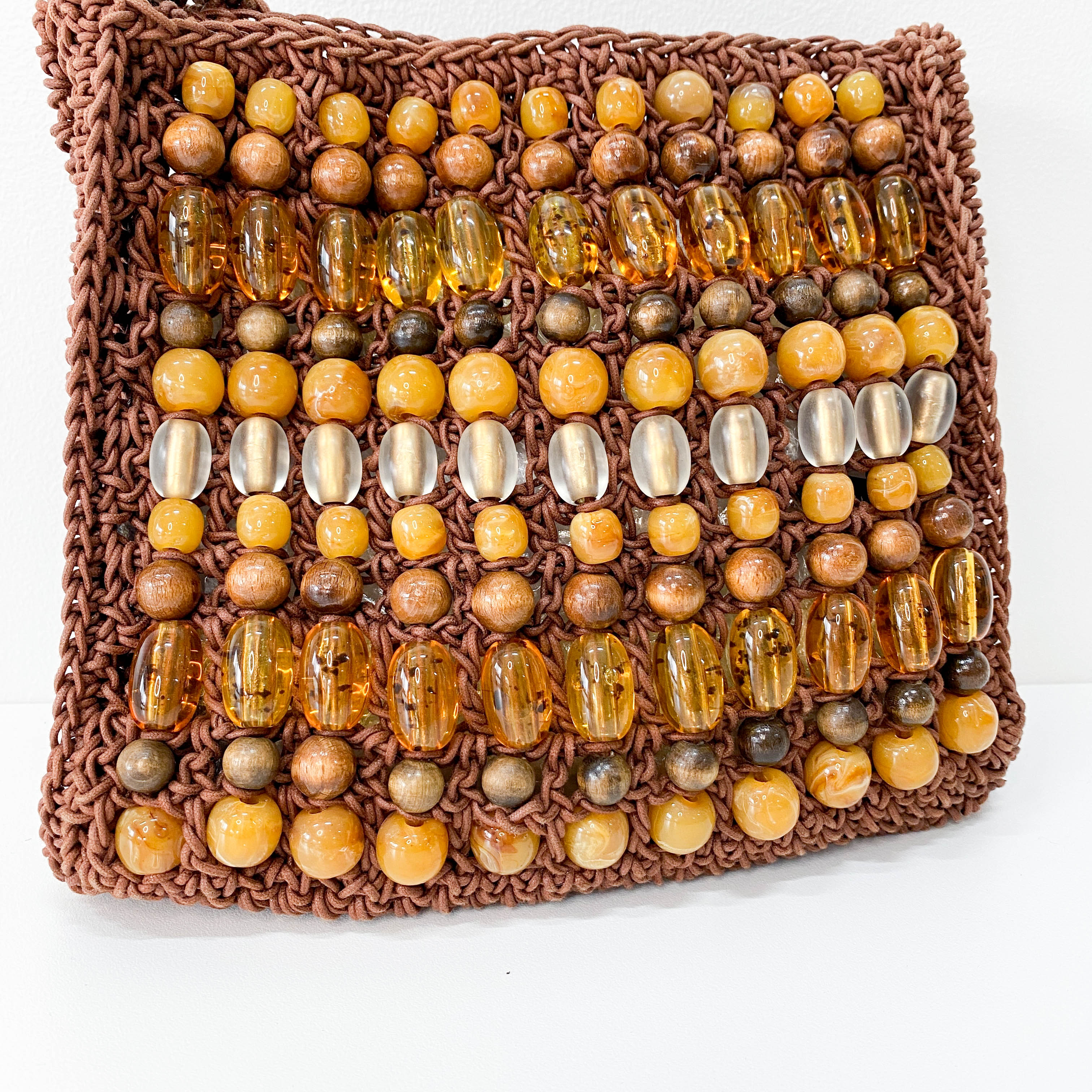 Casette Brown Cotton Beaded Shoulder Bag