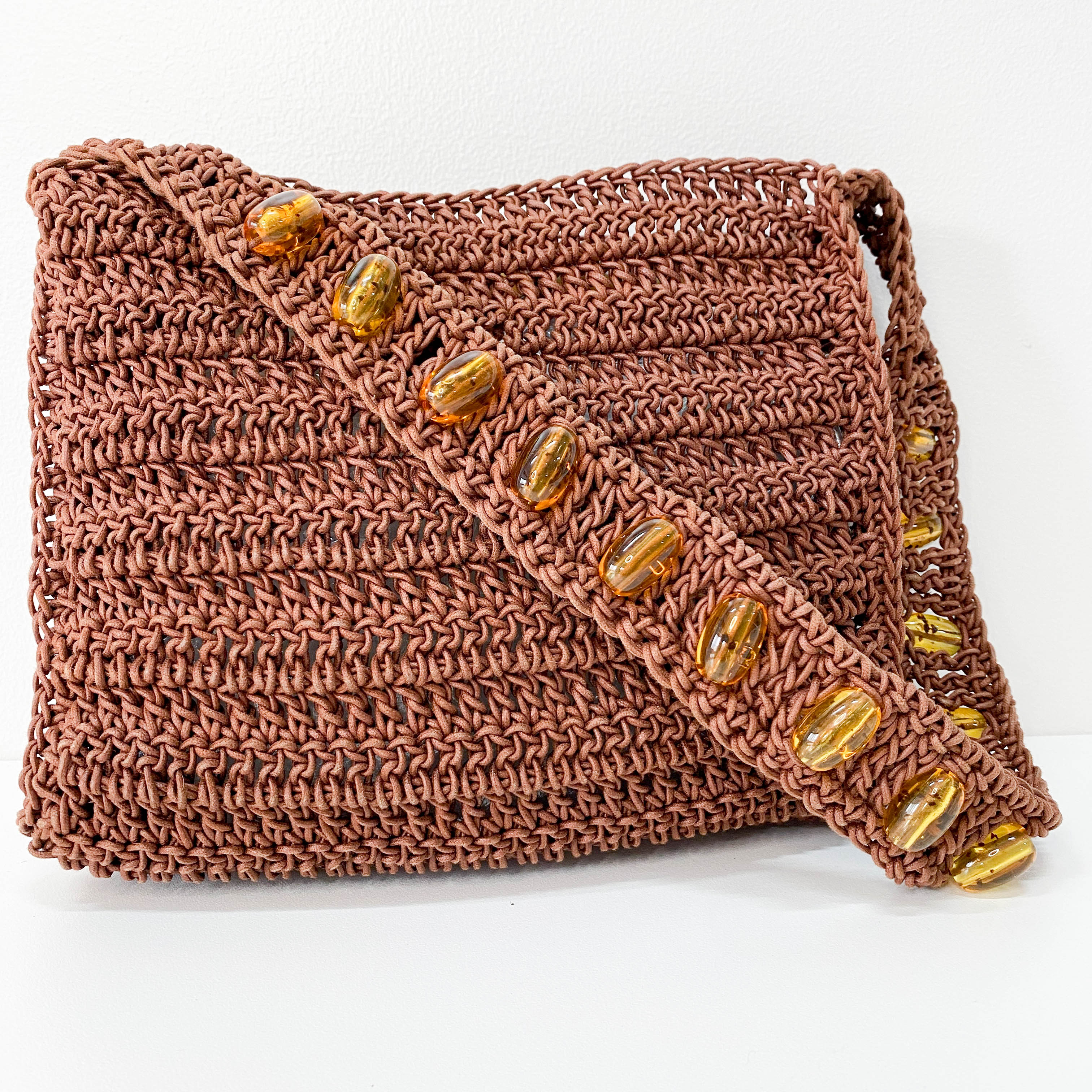 Casette Brown Cotton Beaded Shoulder Bag