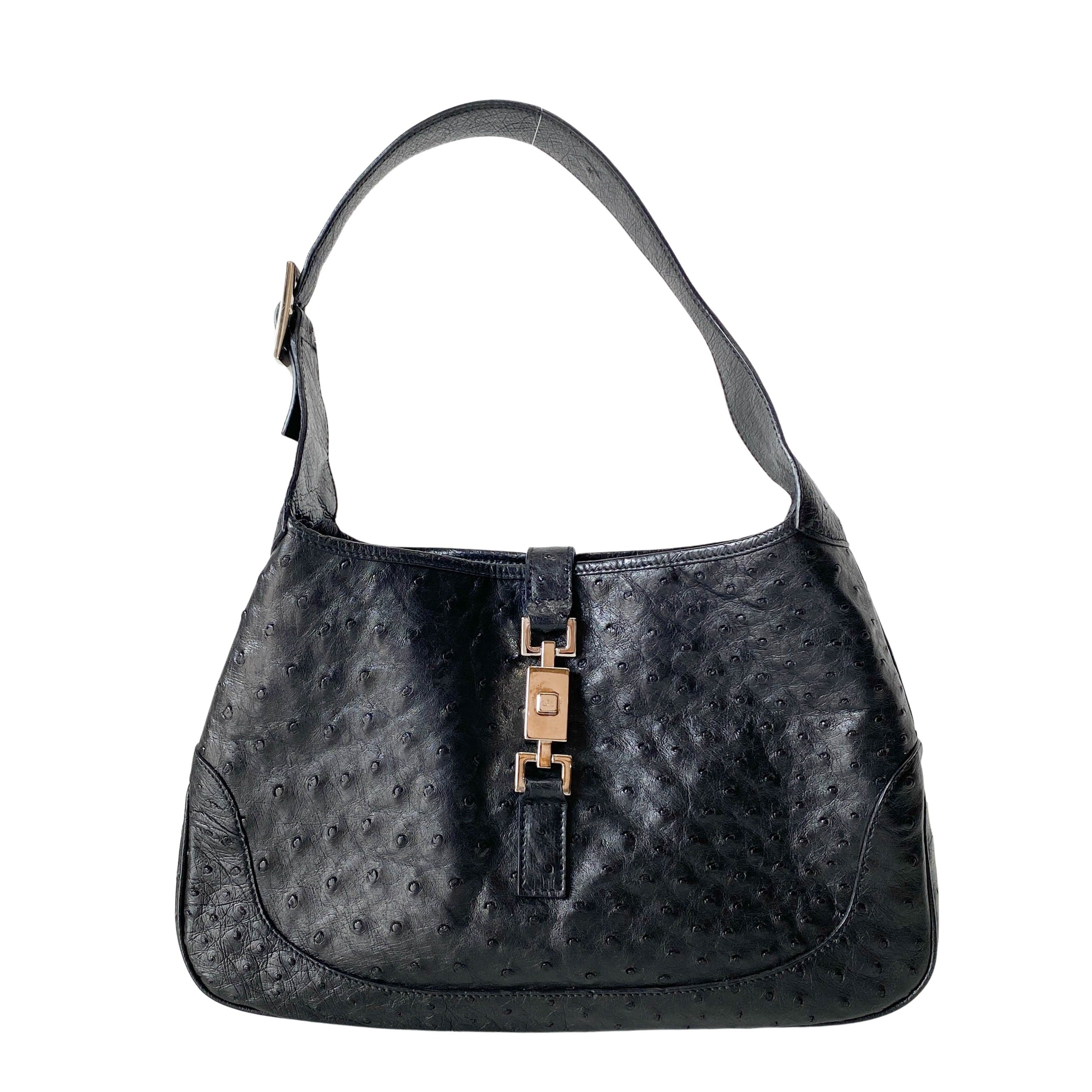 Jackie Black Ostrich Leather Shoulder Bag
