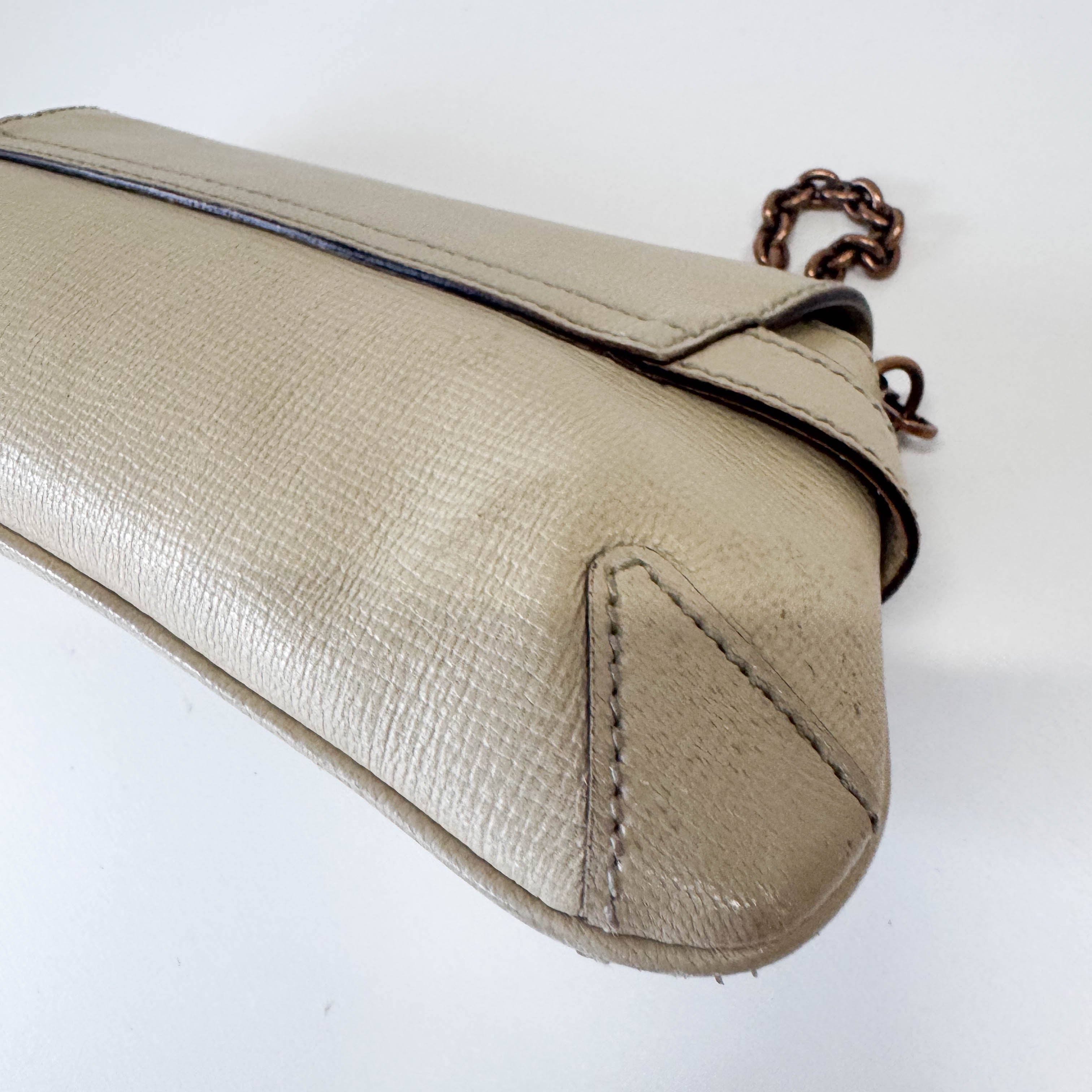 Horsebit Beige Leather Chain Shoulder Bag