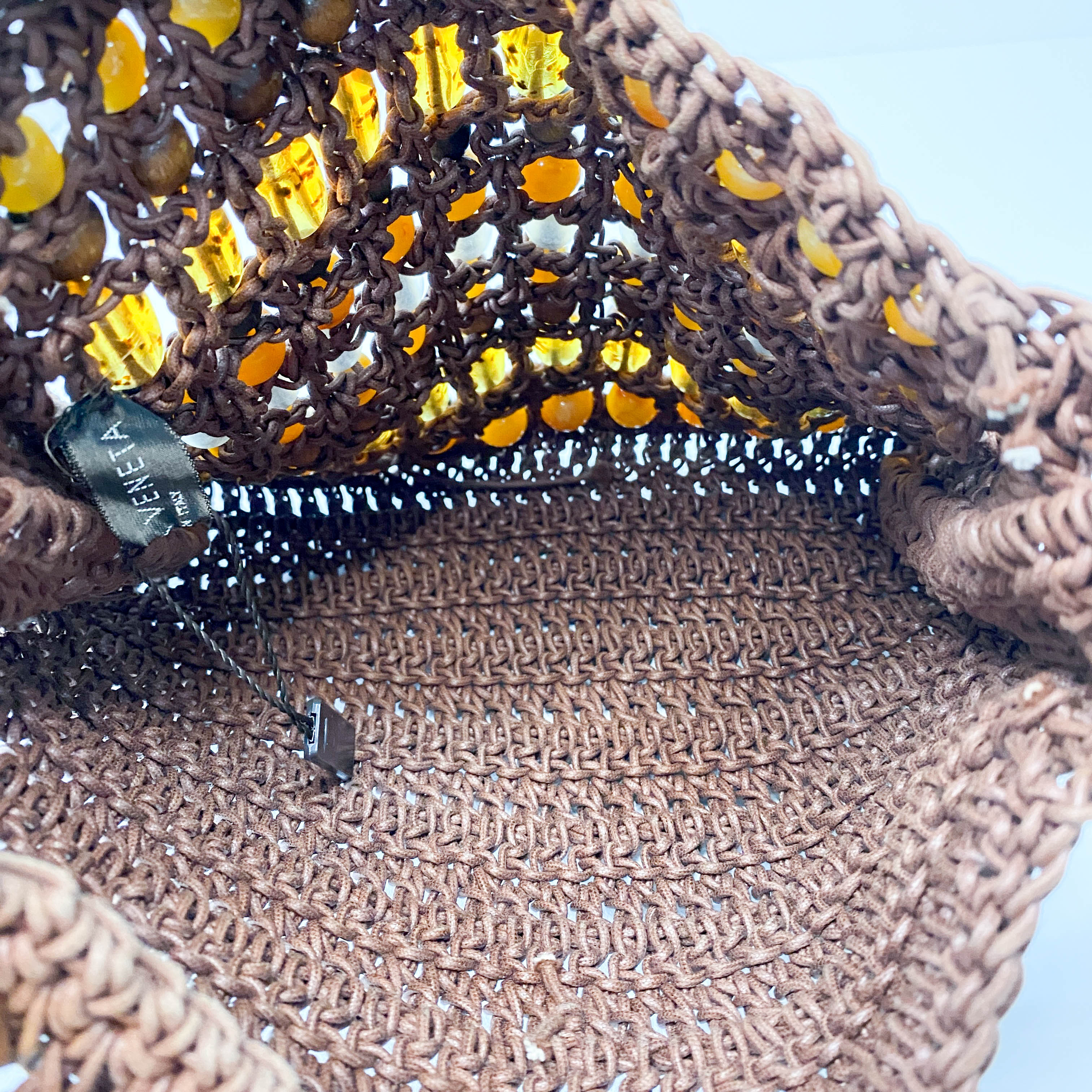 Casette Brown Cotton Beaded Shoulder Bag