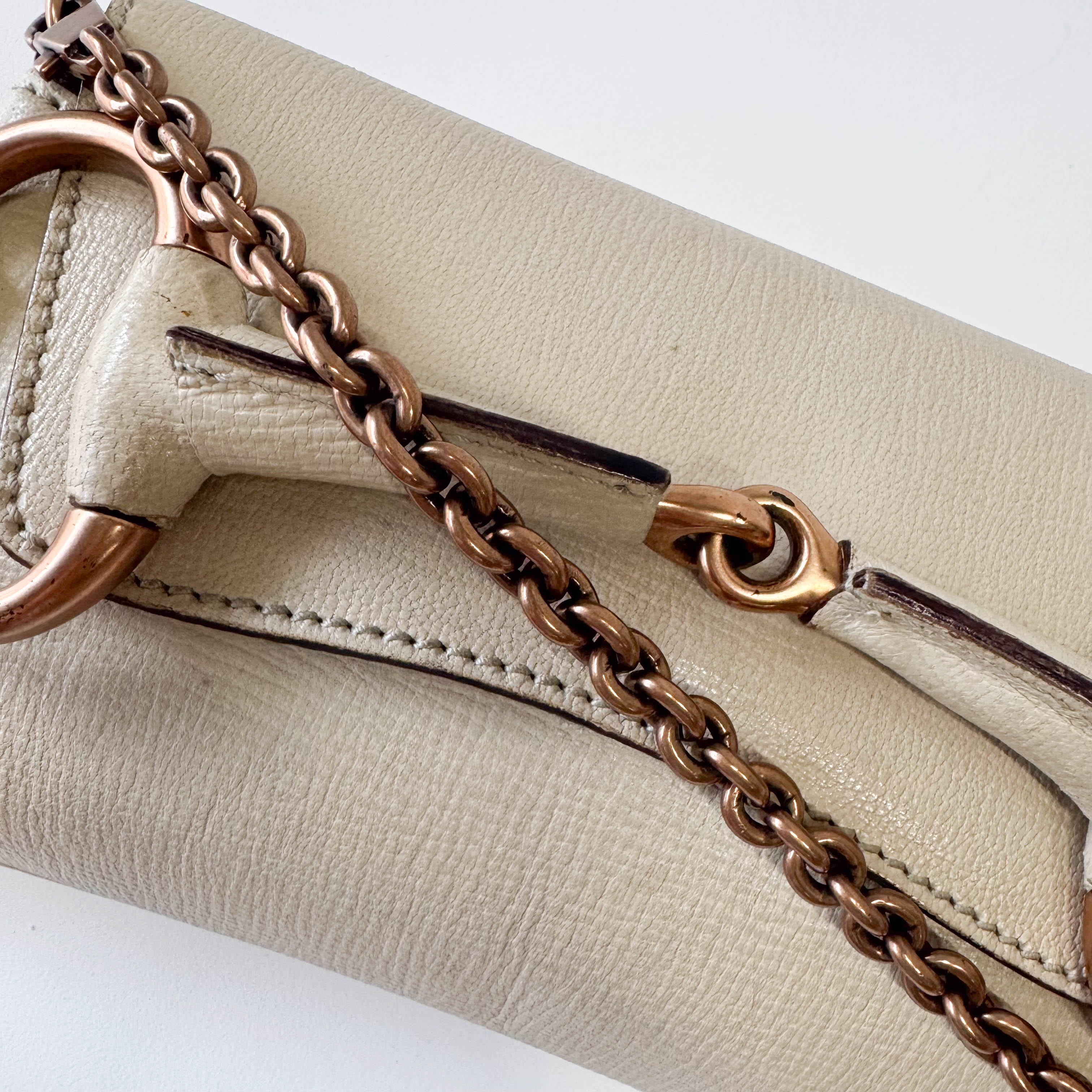 Horsebit Beige Leather Chain Shoulder Bag