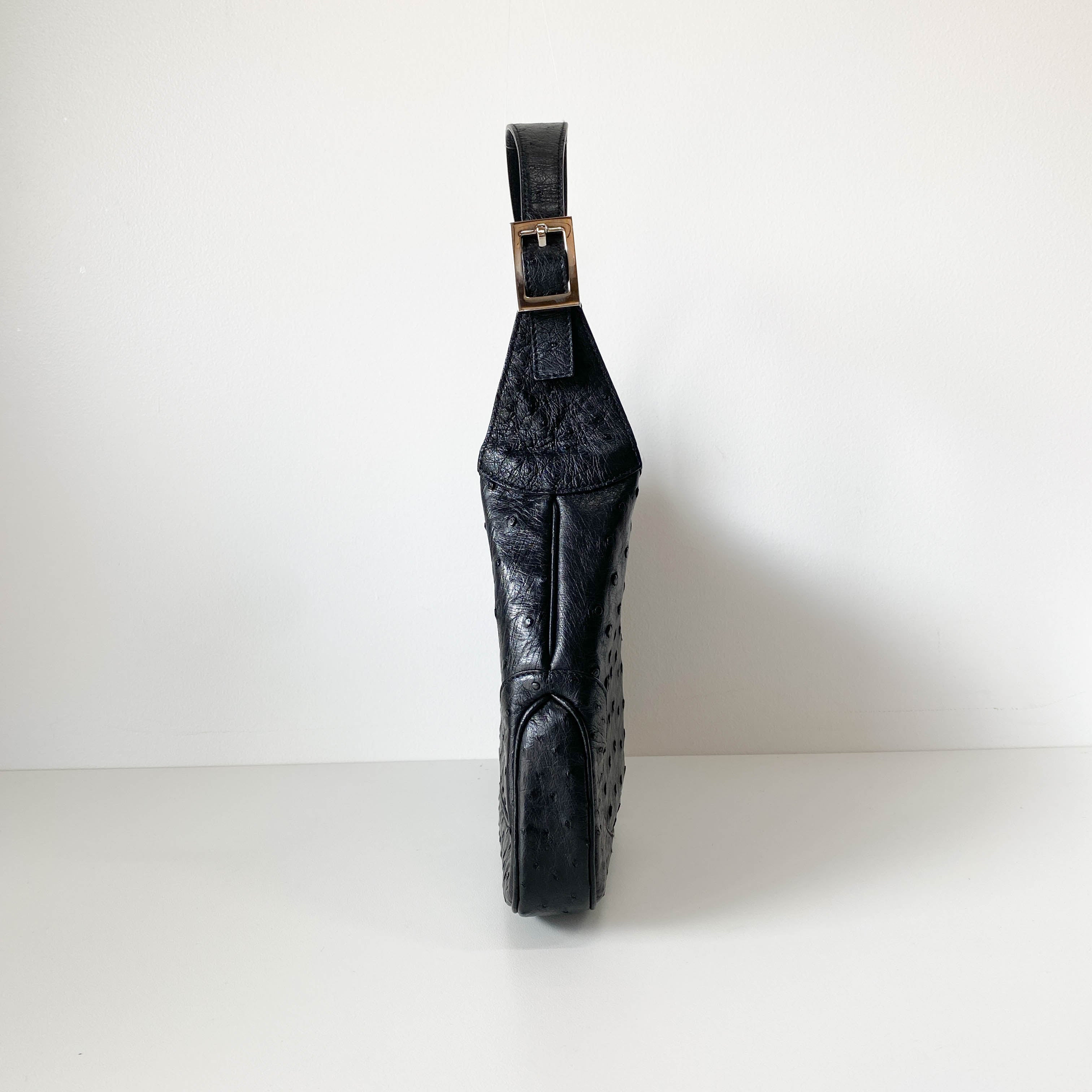 Jackie Black Ostrich Leather Shoulder Bag