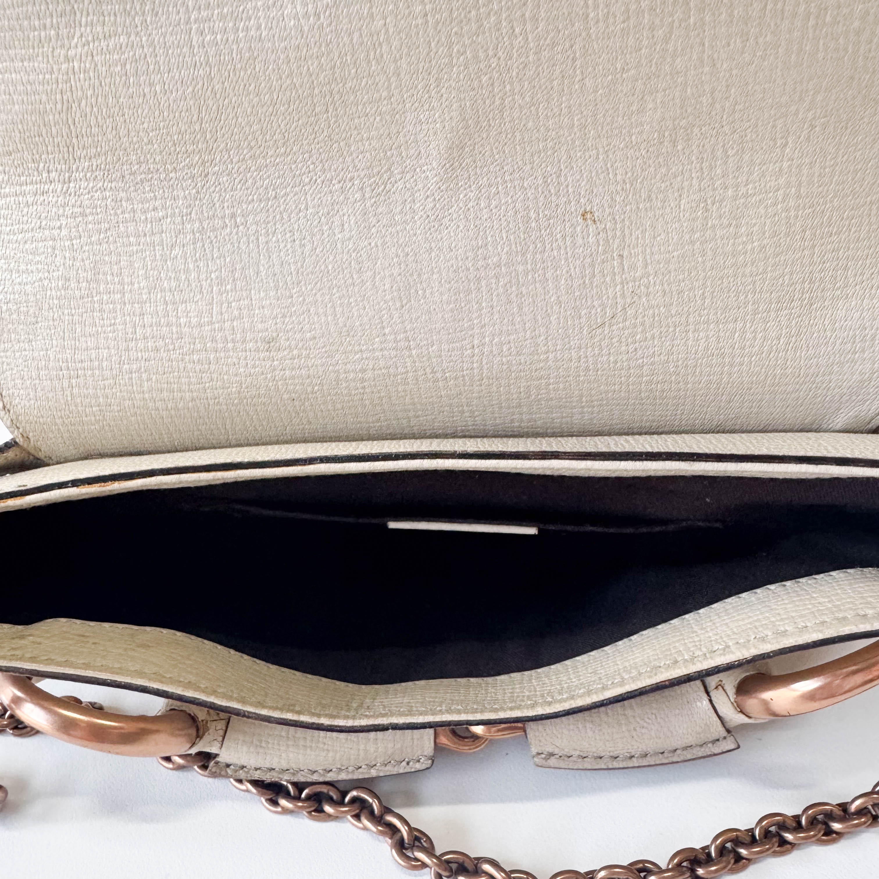 Horsebit Beige Leather Chain Shoulder Bag