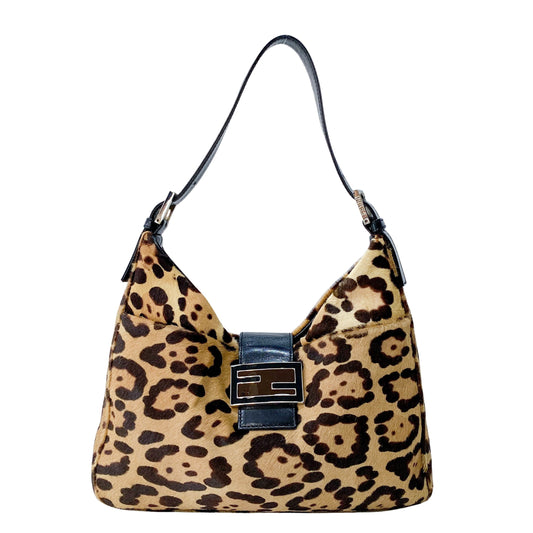 Leopard Print Pony Hair Shoulder Bag