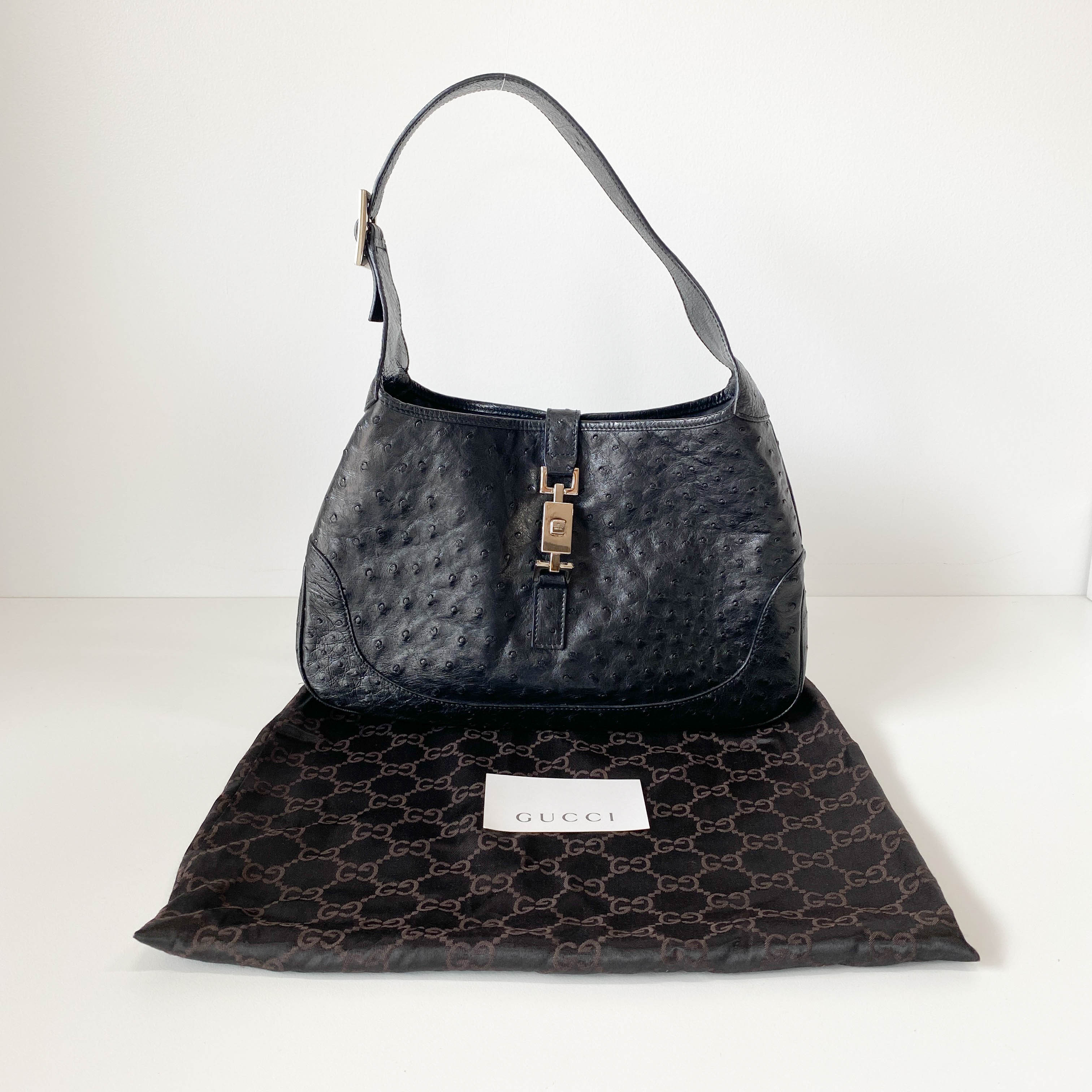 Jackie Black Ostrich Leather Shoulder Bag