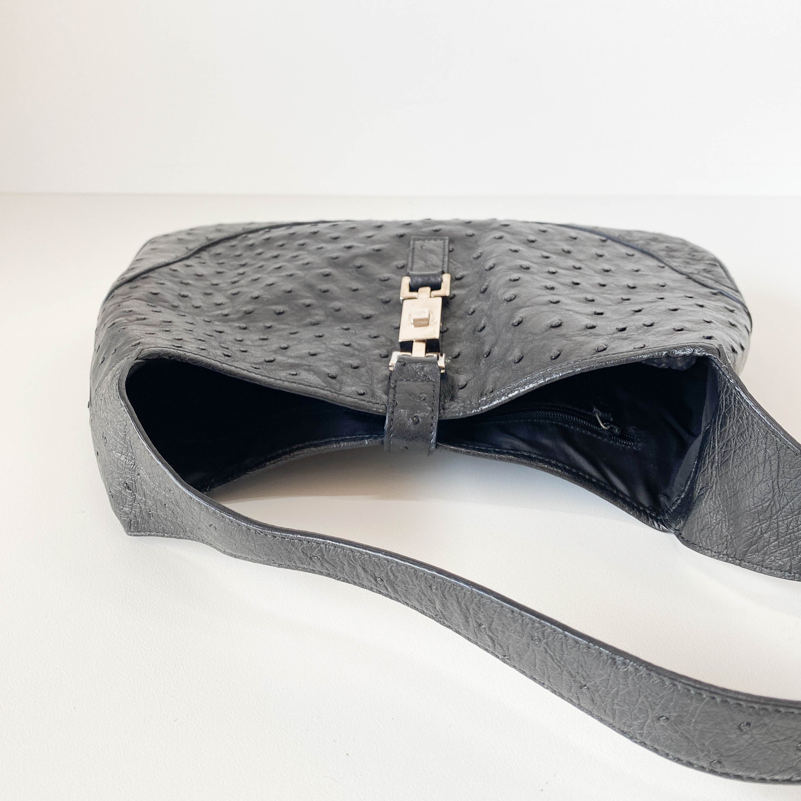 Jackie Black Ostrich Leather Shoulder Bag