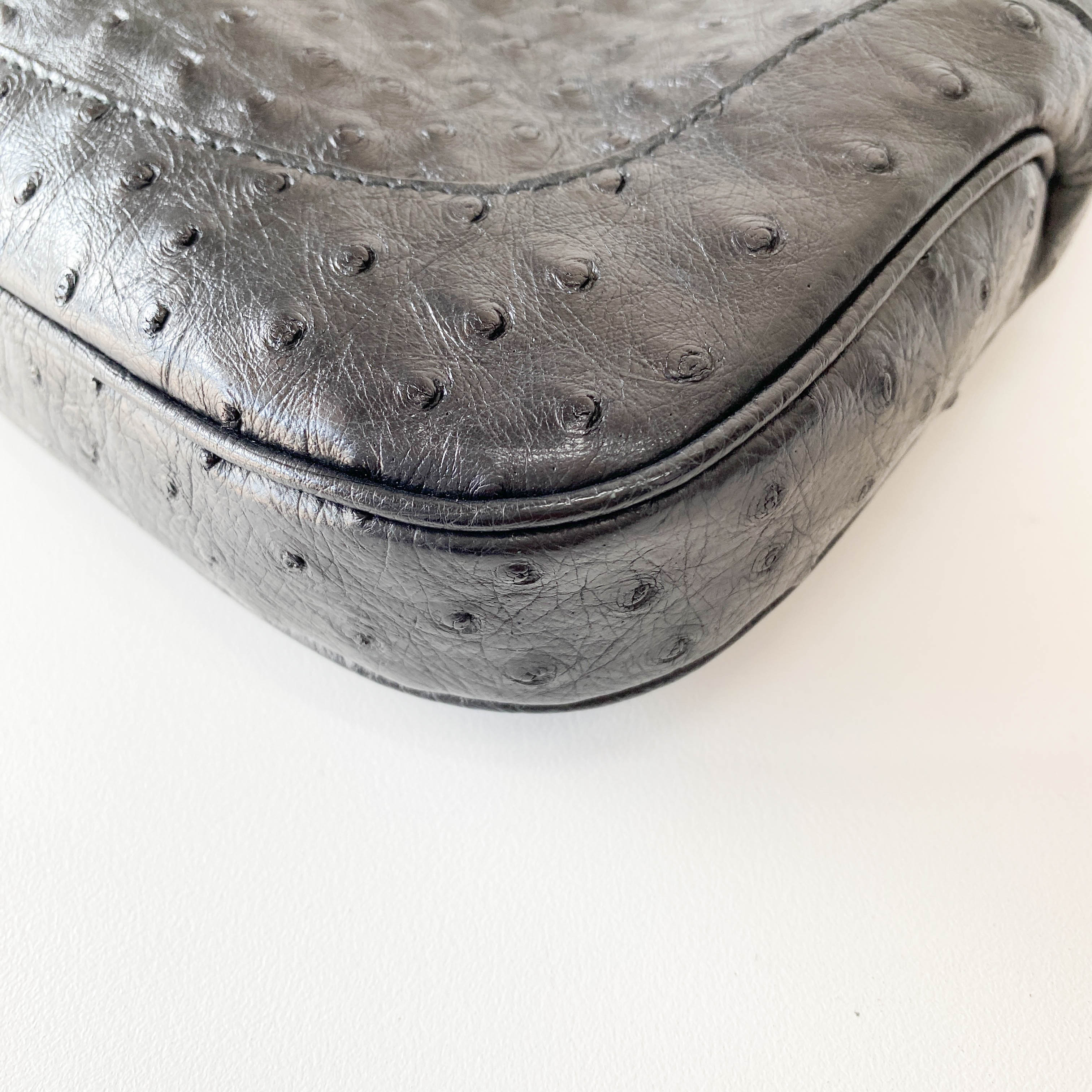 Jackie Black Ostrich Leather Shoulder Bag