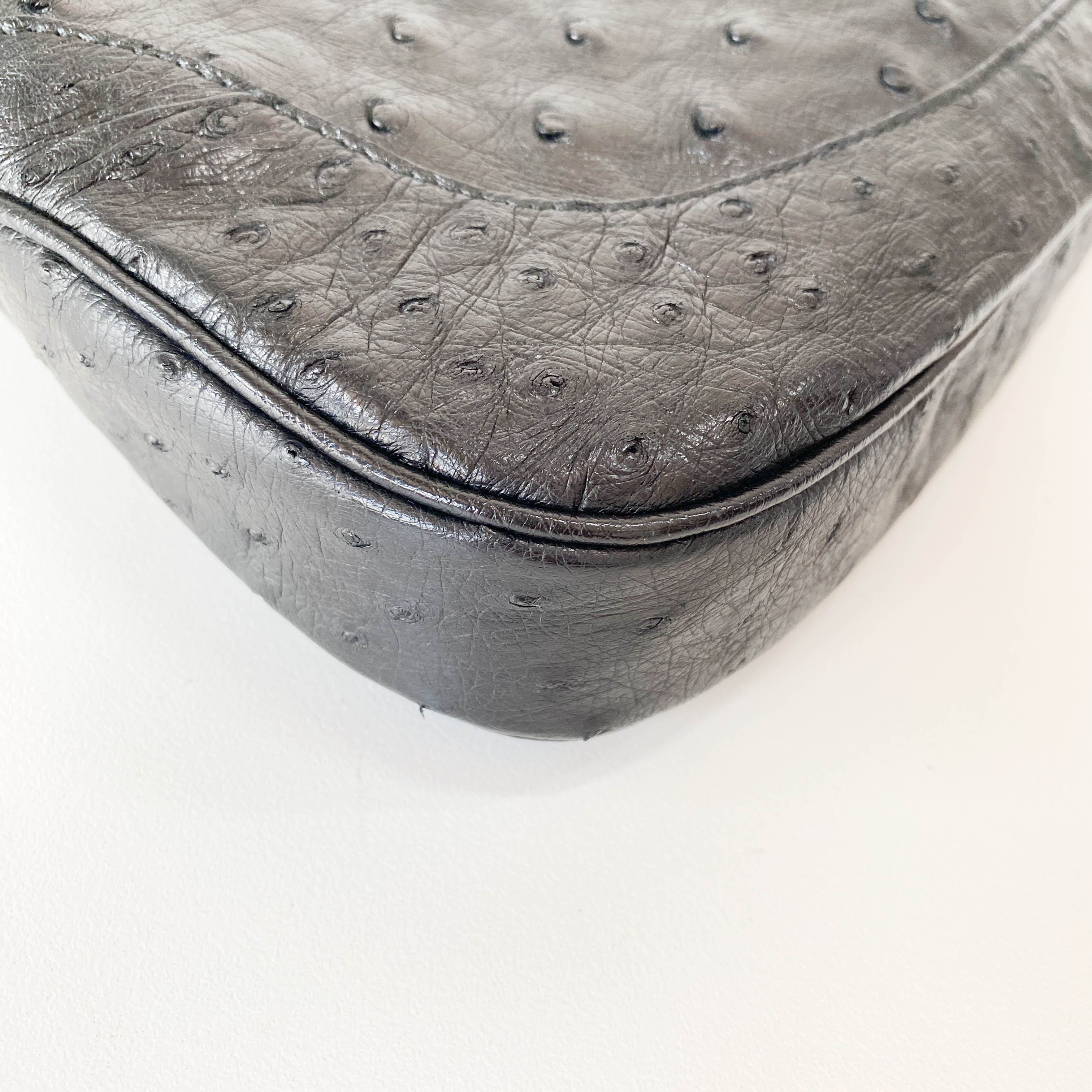 Jackie Black Ostrich Leather Shoulder Bag