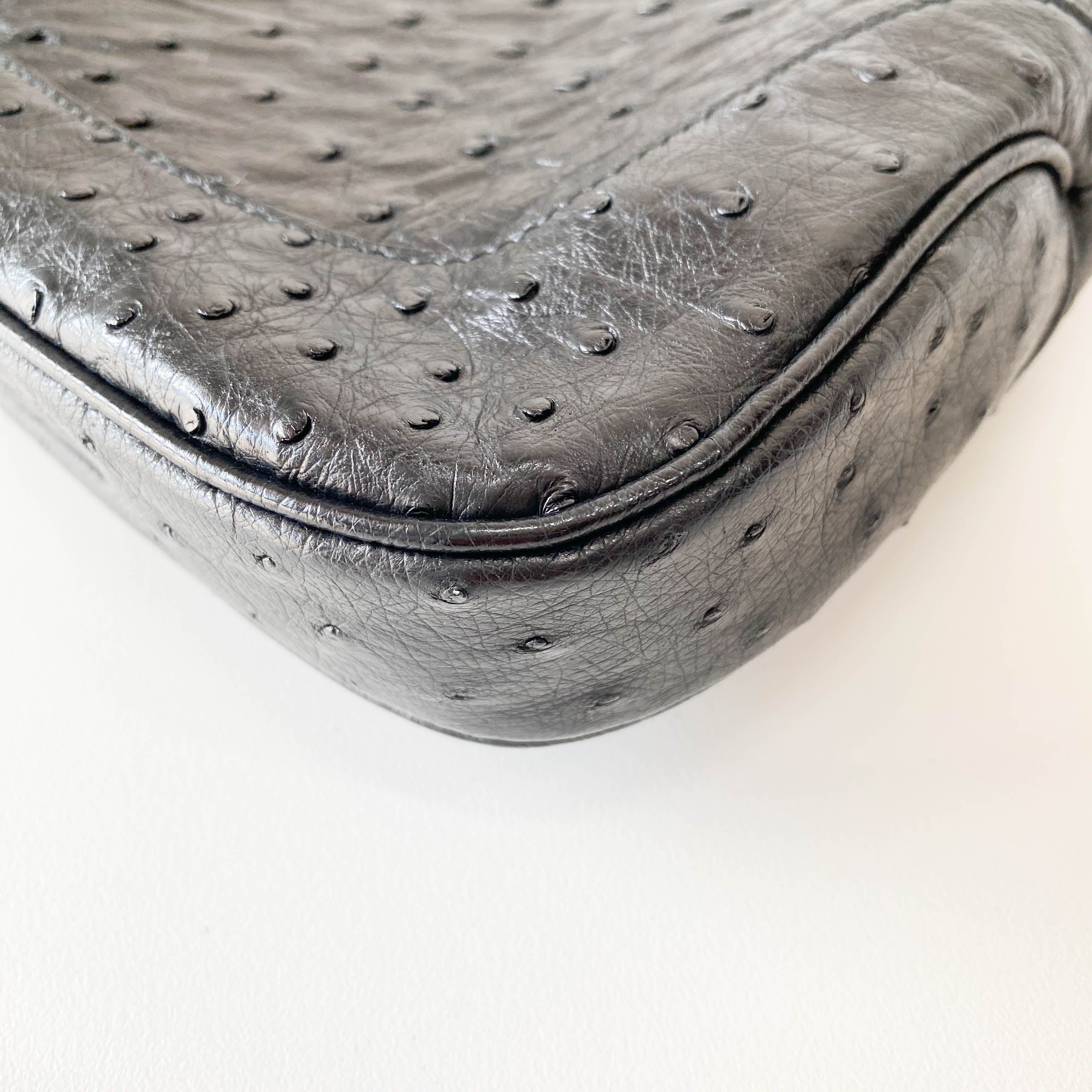 Jackie Black Ostrich Leather Shoulder Bag