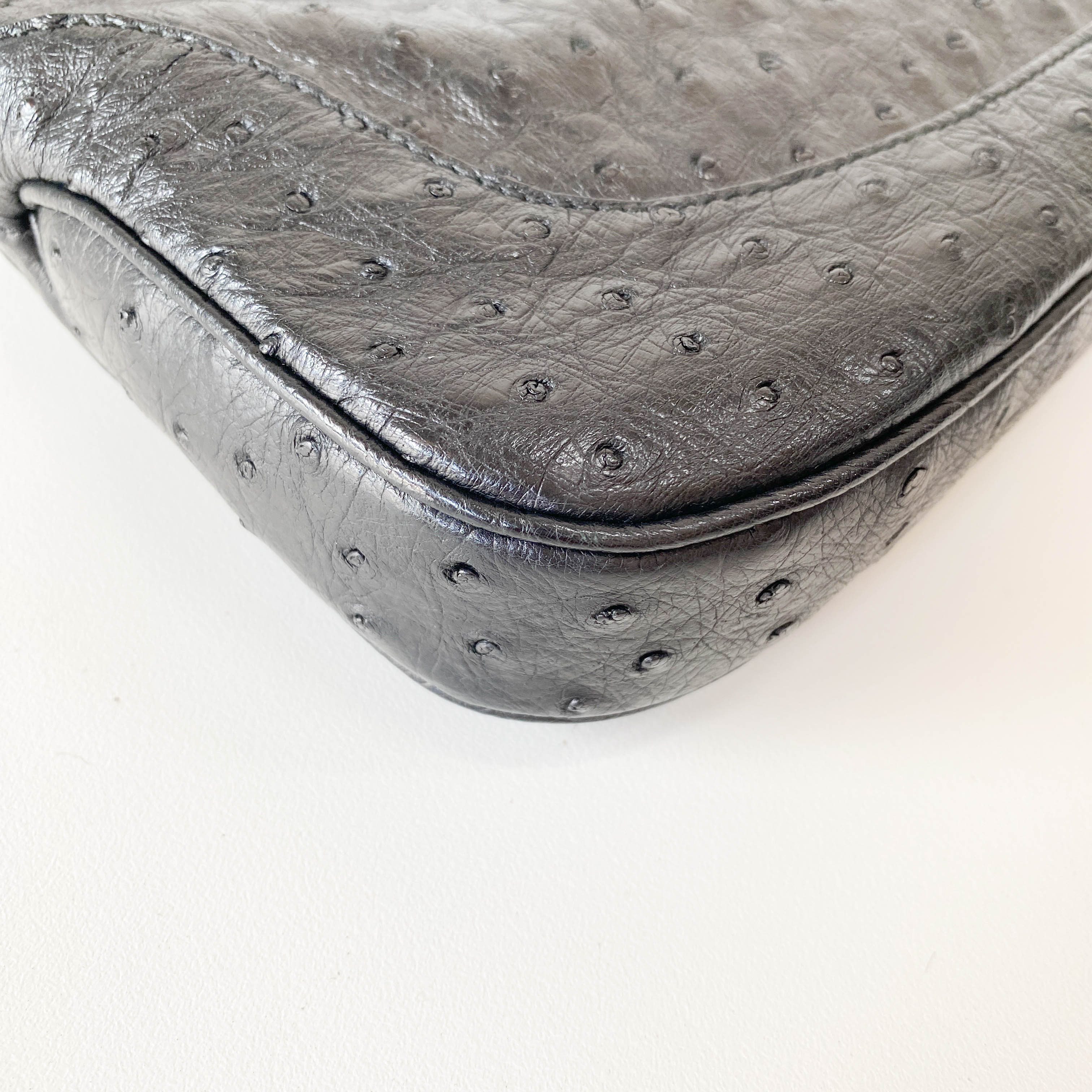 Jackie Black Ostrich Leather Shoulder Bag