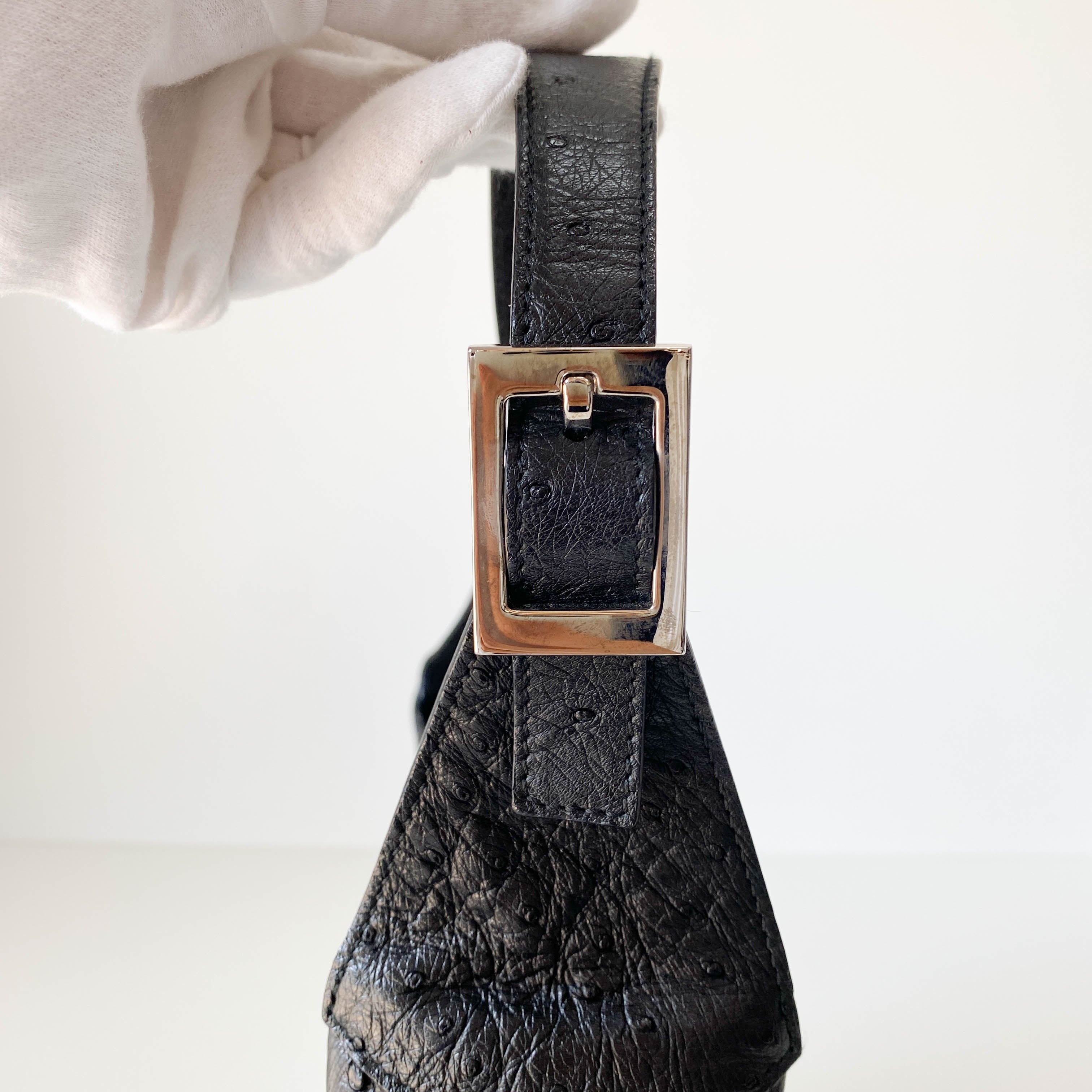 Jackie Black Ostrich Leather Shoulder Bag