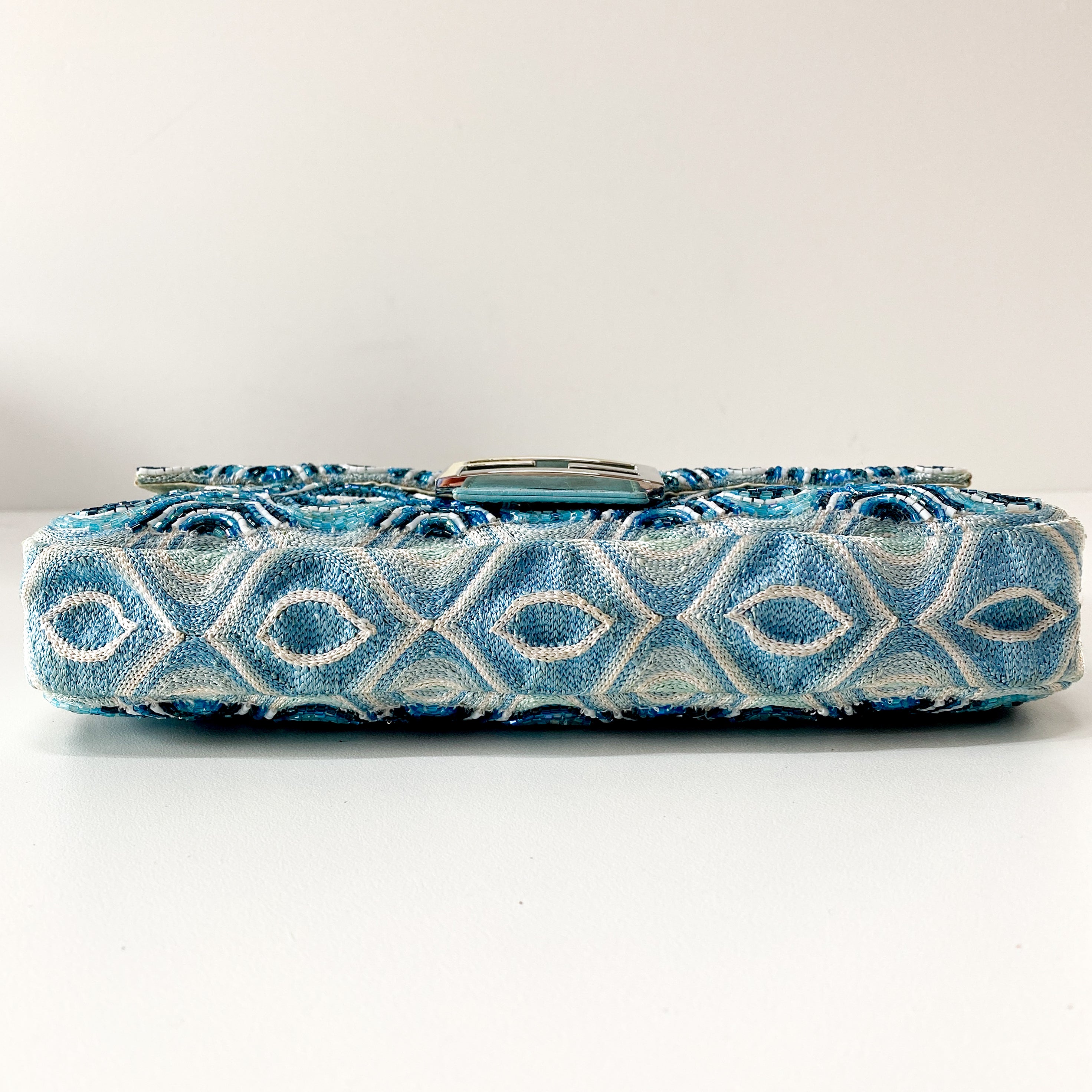 Baguette Light Blue Embroidered Beads Shoulder Bag