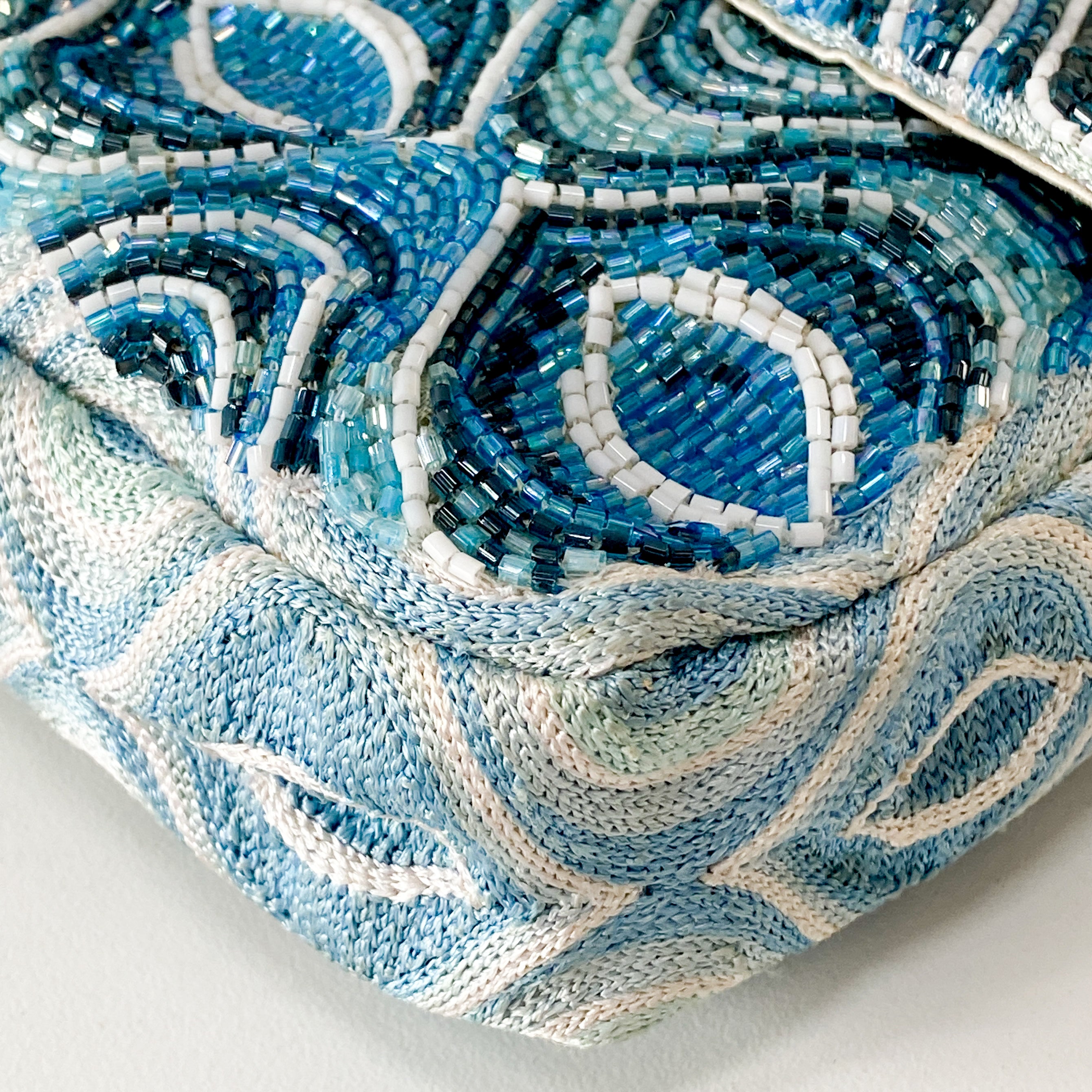 Baguette Light Blue Embroidered Beads Shoulder Bag