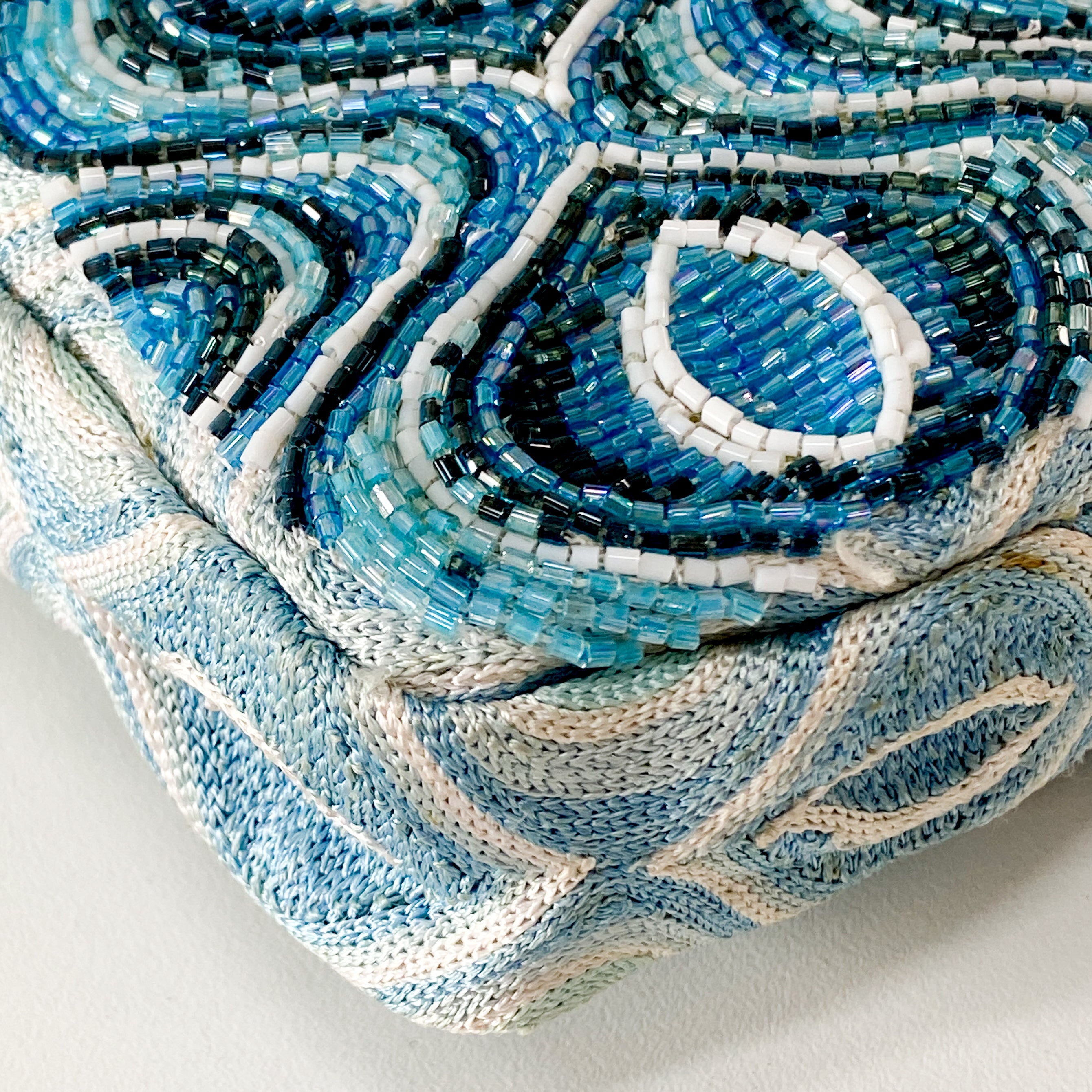 Baguette Light Blue Embroidered Beads Shoulder Bag