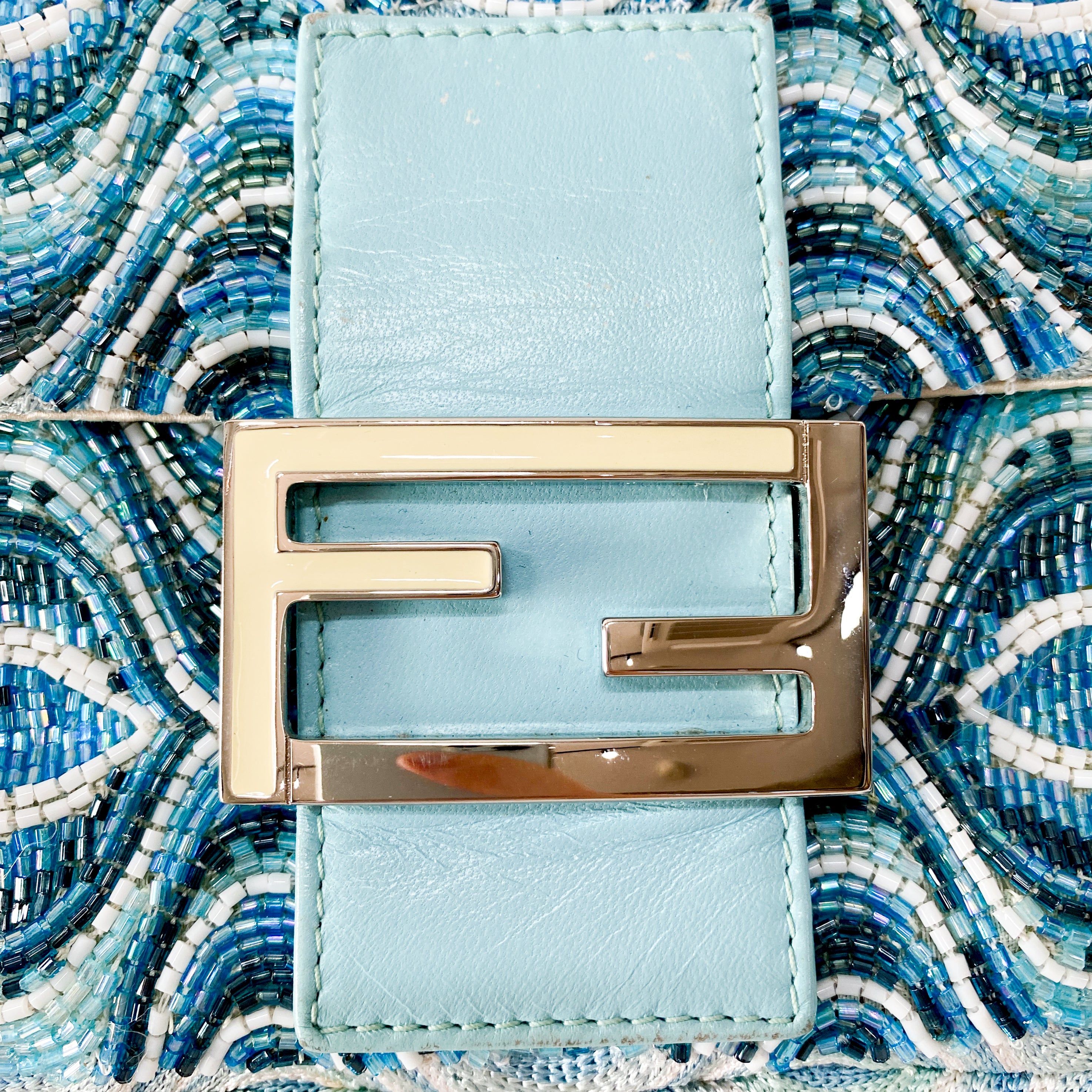 Baguette Light Blue Embroidered Beads Shoulder Bag