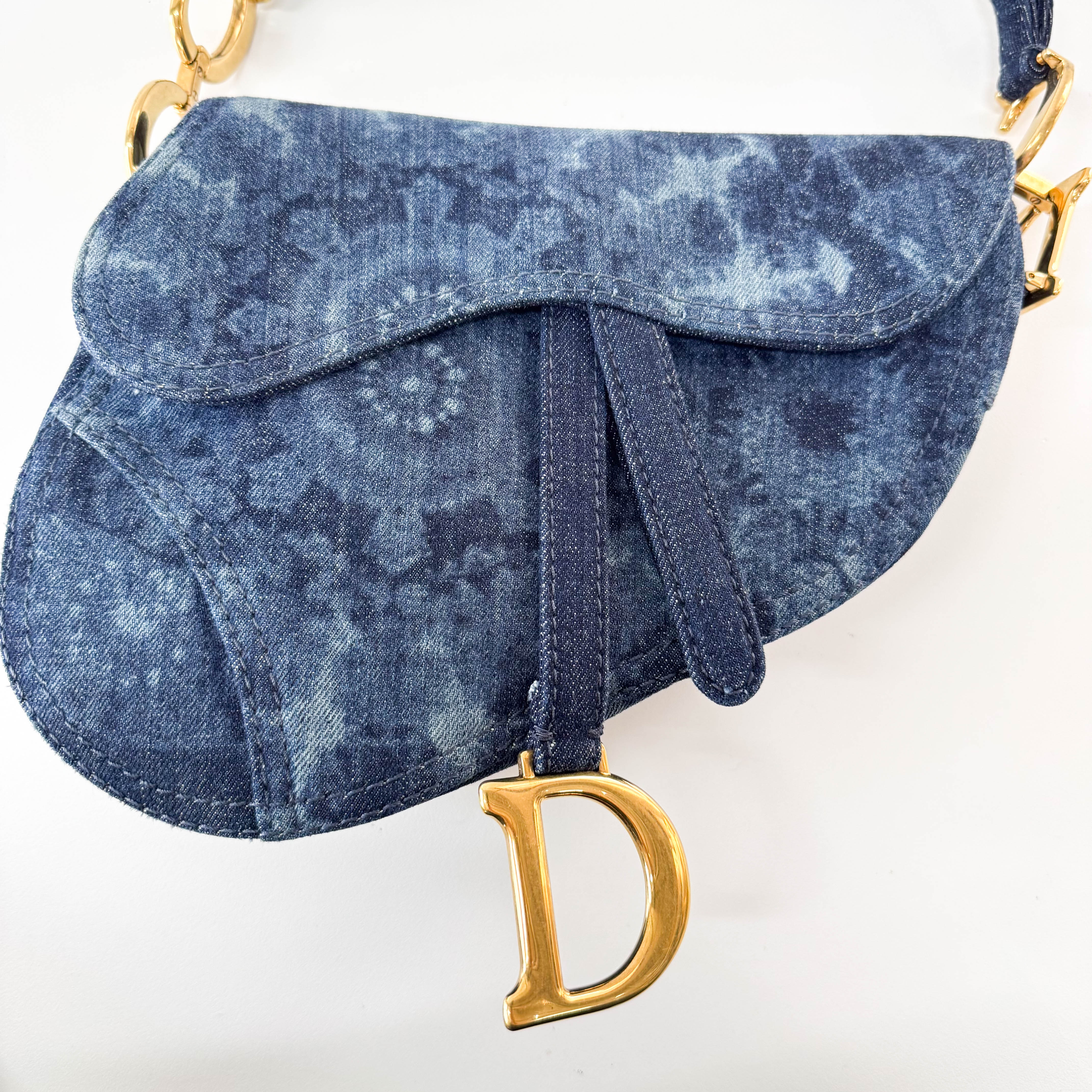 Saddle Blue Denim Shoulder Bag