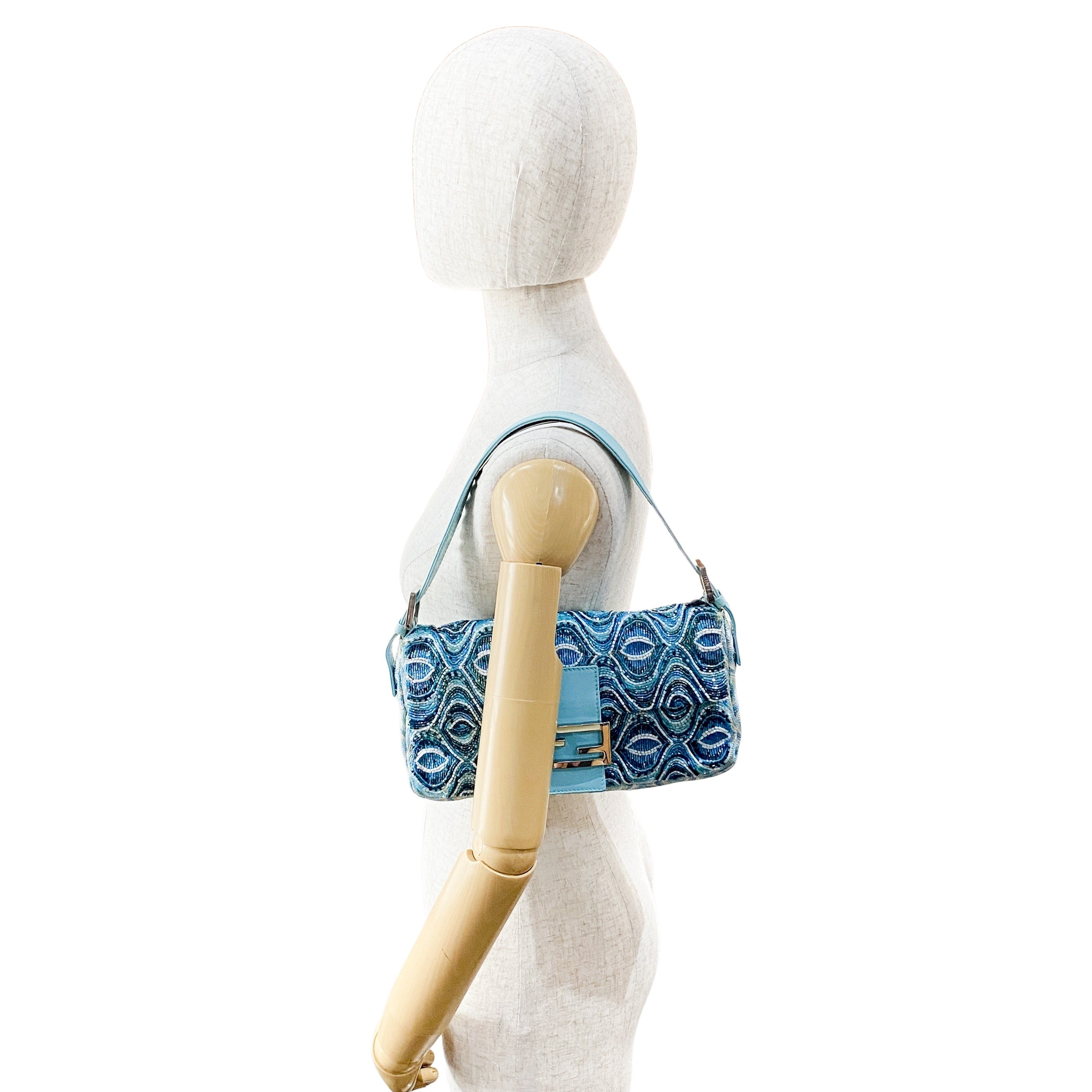 Baguette Light Blue Embroidered Beads Shoulder Bag