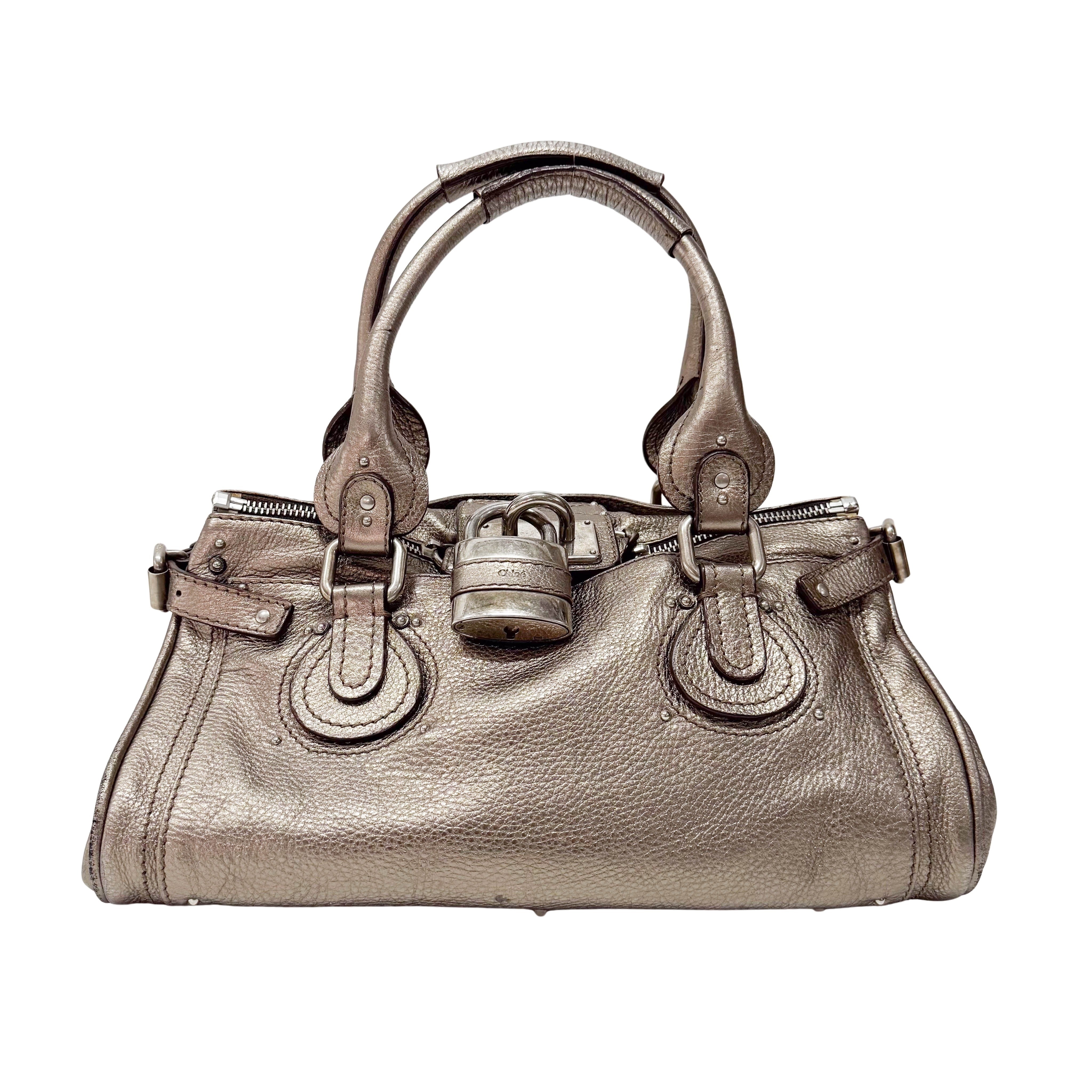 Paddington Silver Calfskin Leather Shoulder Bag