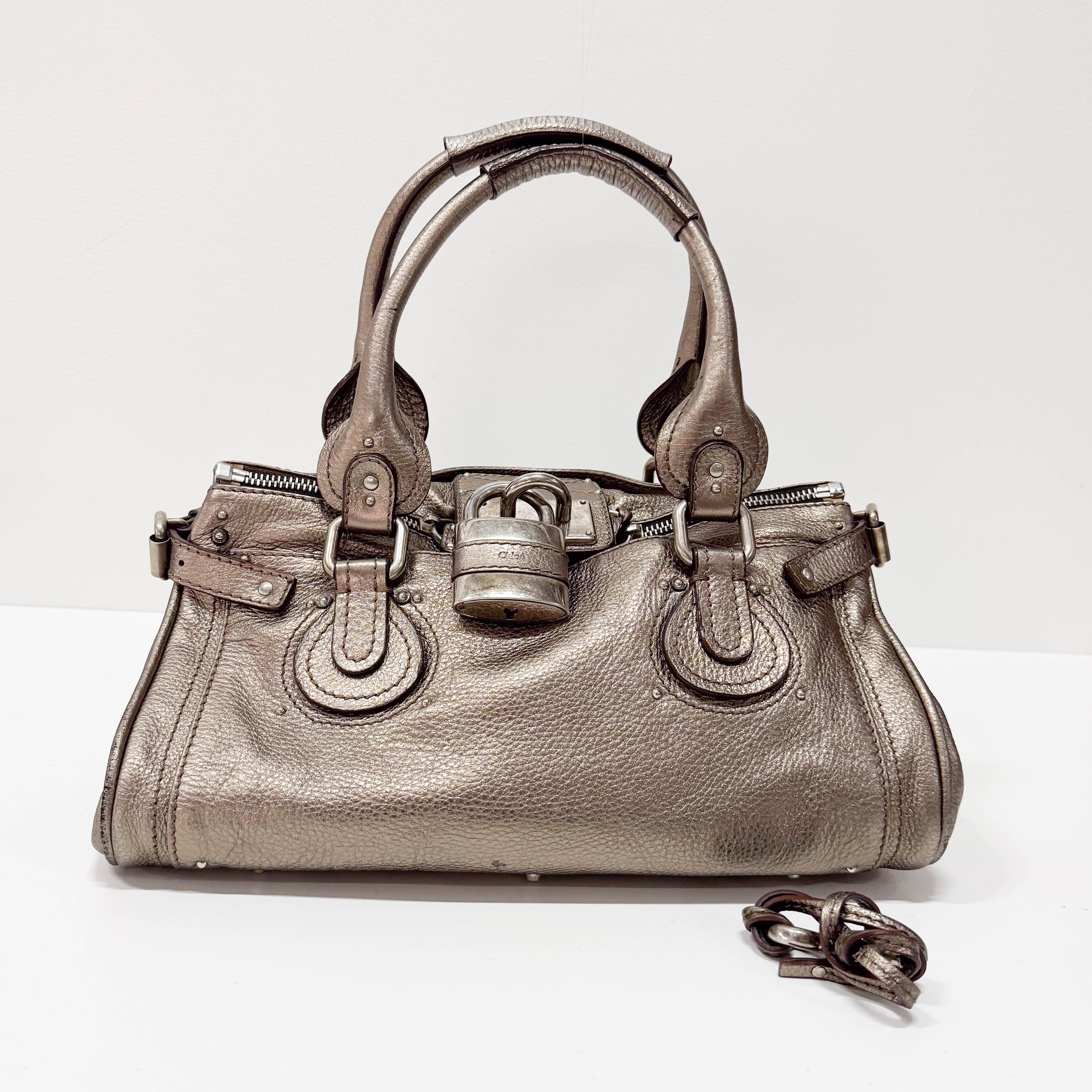 Paddington Silver Calfskin Leather Shoulder Bag