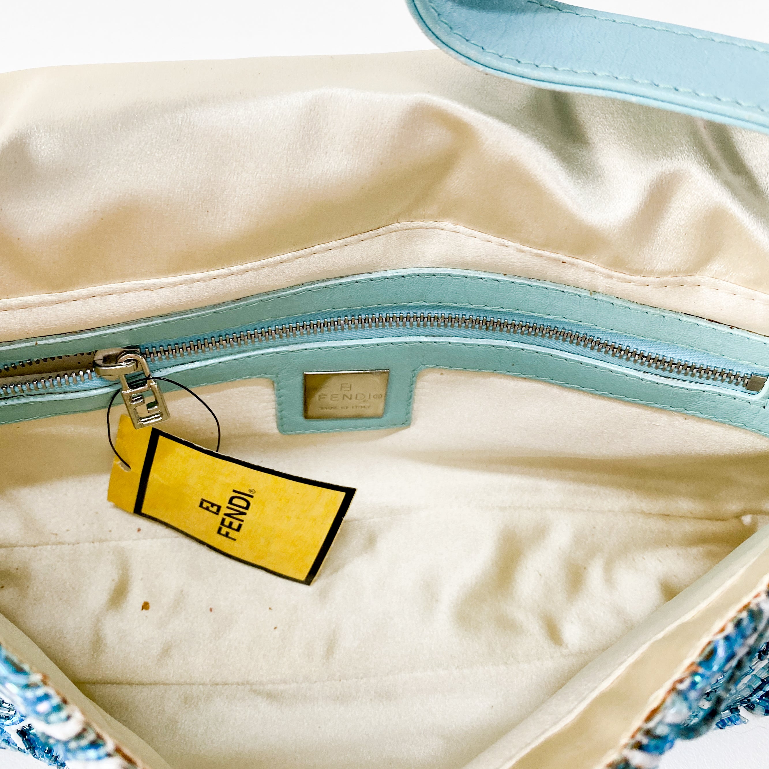 Baguette Light Blue Embroidered Beads Shoulder Bag