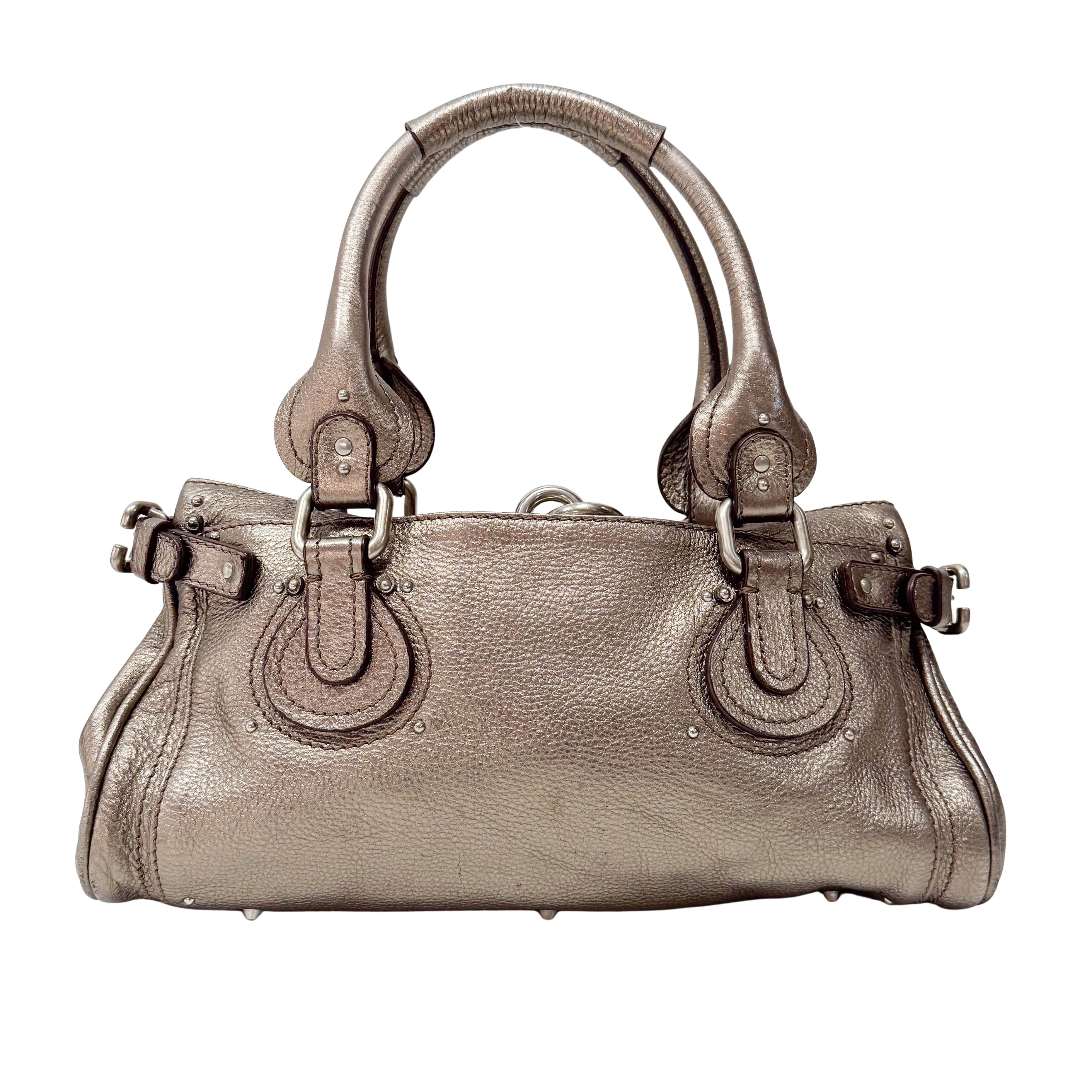 Paddington Silver Calfskin Leather Shoulder Bag