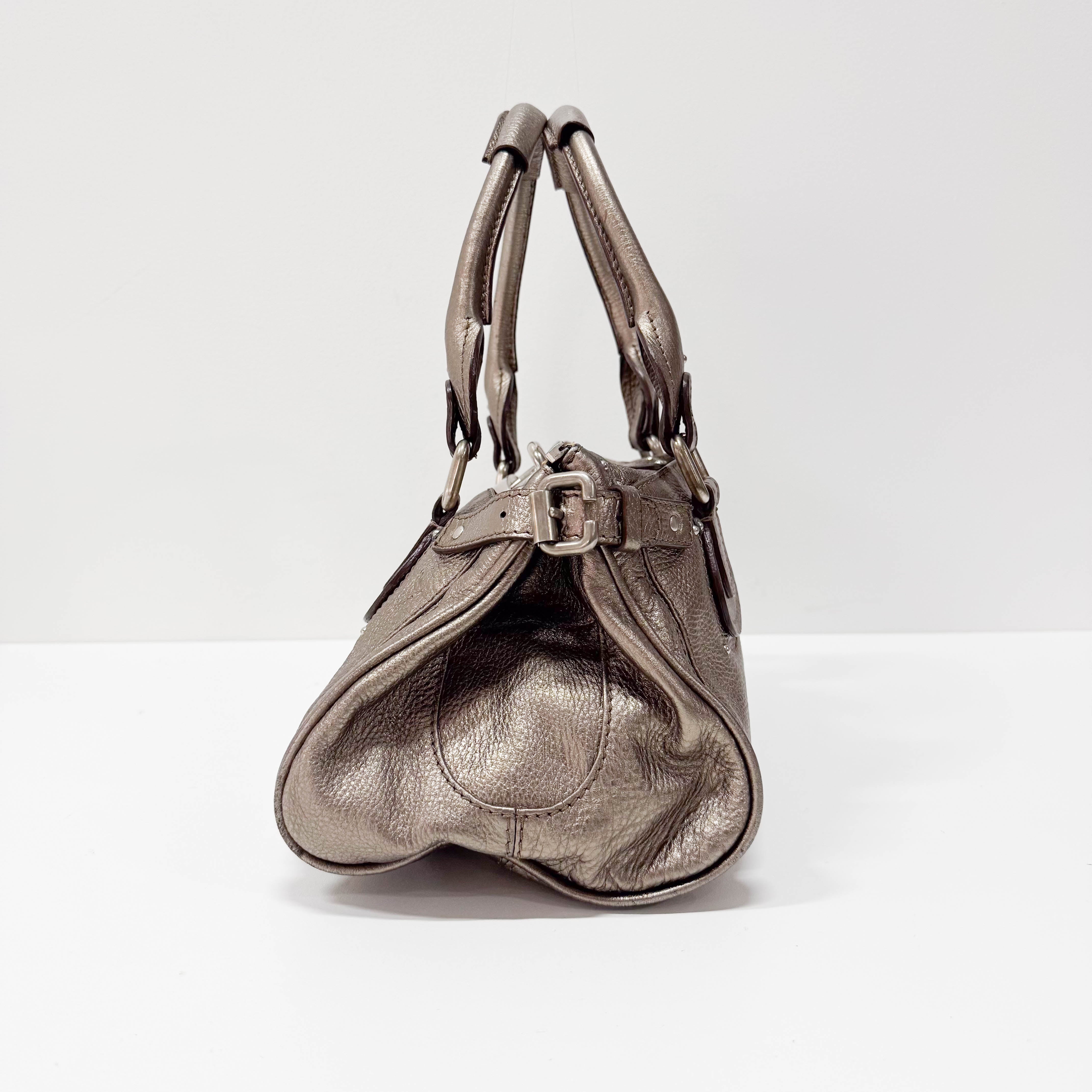 Paddington Silver Calfskin Leather Shoulder Bag
