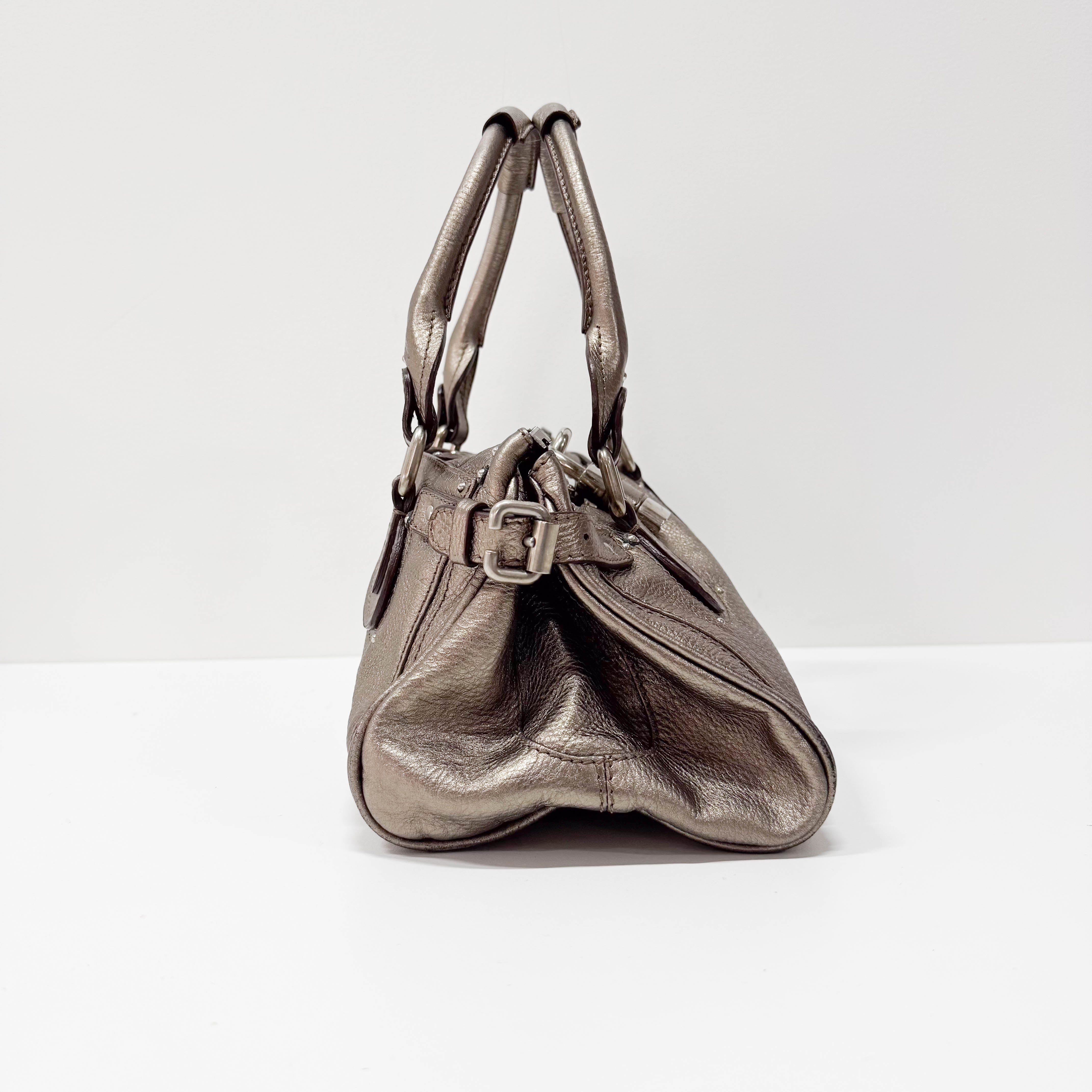 Paddington Silver Calfskin Leather Shoulder Bag