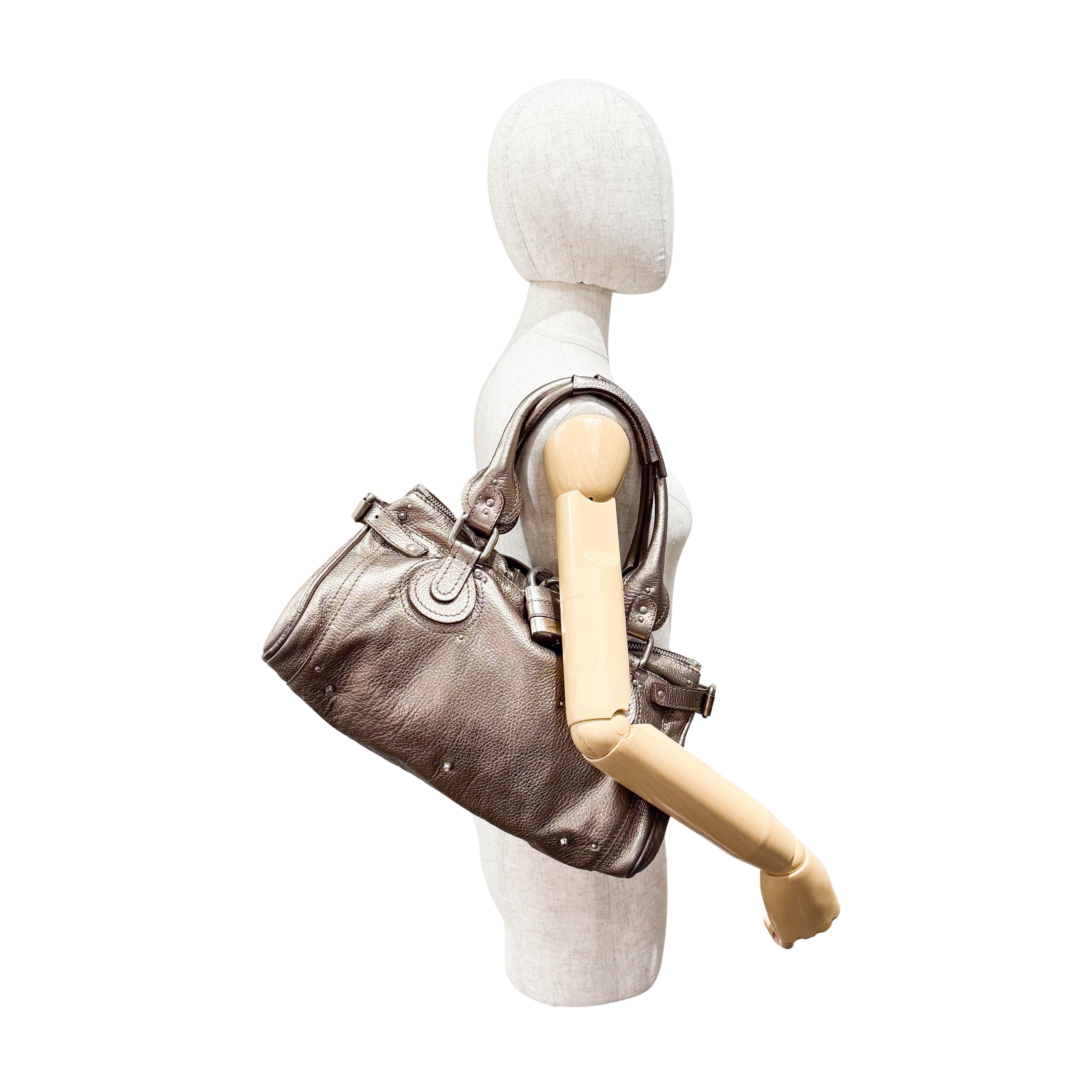 Paddington Silver Calfskin Leather Shoulder Bag